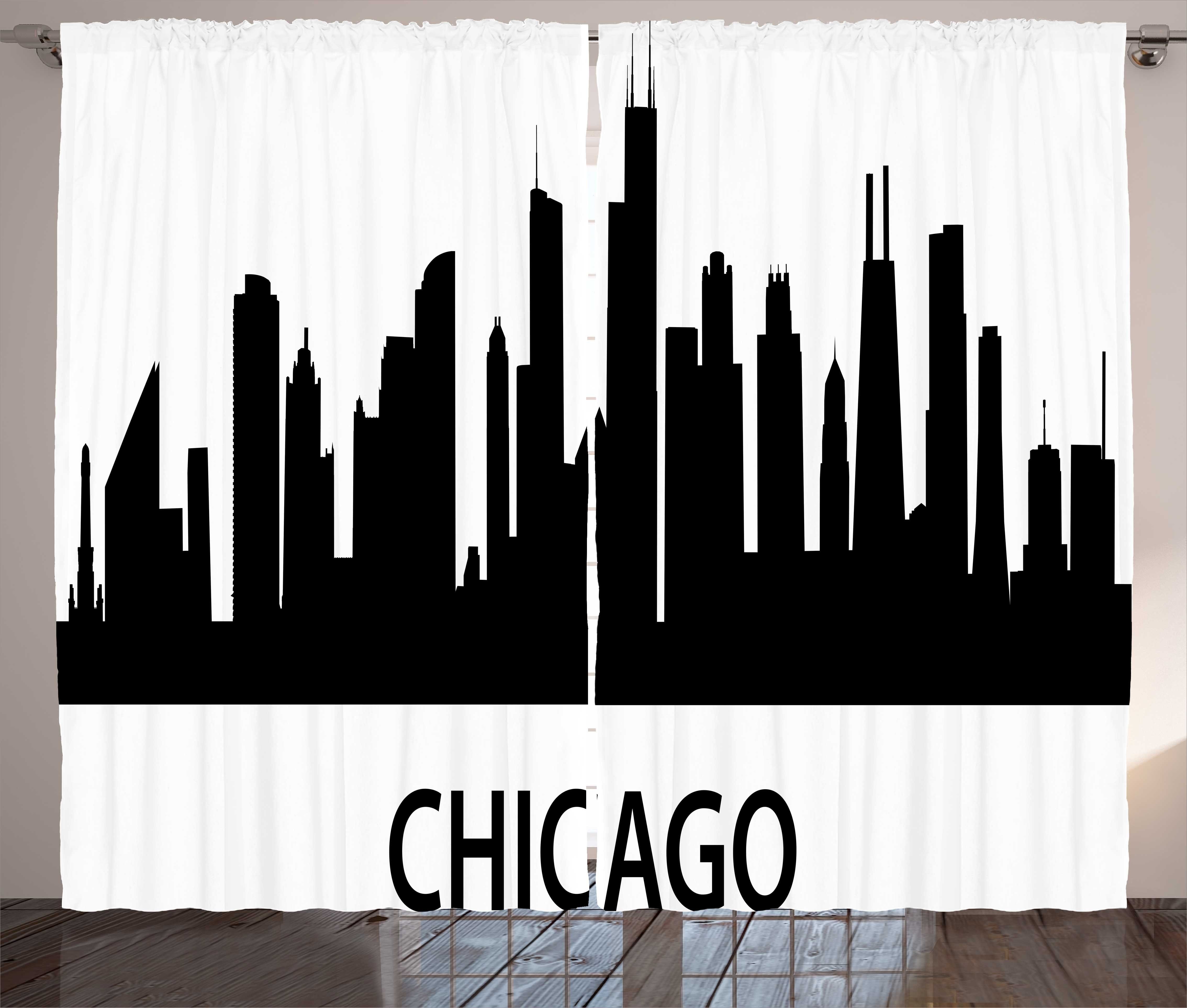 mit Schlaufen und Kräuselband Schlafzimmer Line Vorhang Gardine Chicago Illinois Haken, Abakuhaus, Silhouette
