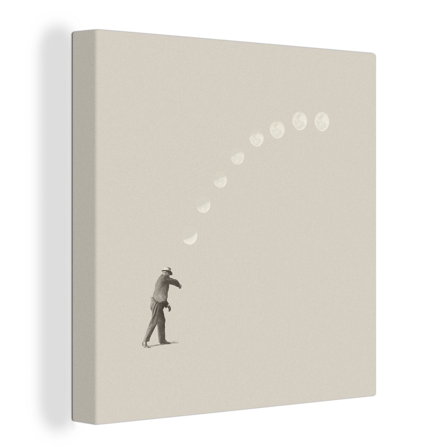 OneMillionCanvasses® Leinwandbild Jahrgang - Mond - Mensch, (1 St), Leinwand Bilder für Wohnzimmer Schlafzimmer bunt