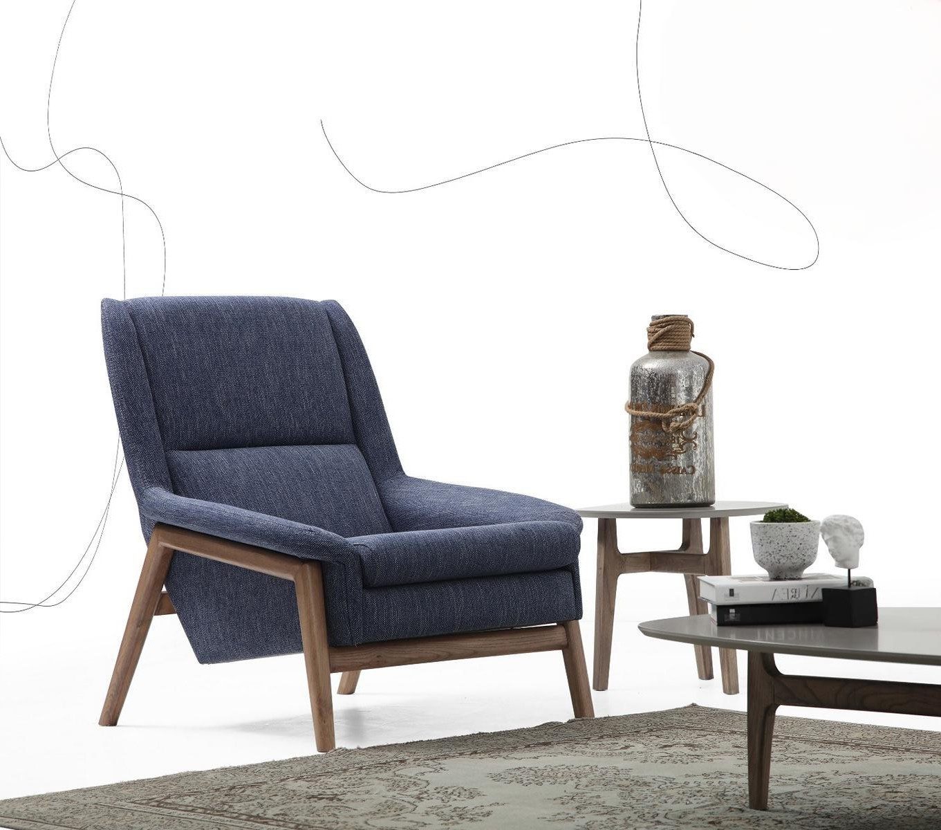 Xlmoebel Ohrensessel Moderner Cocktailsessel aus Stoff in Blau für das Wohnzimmer (1-St), Made in Europa