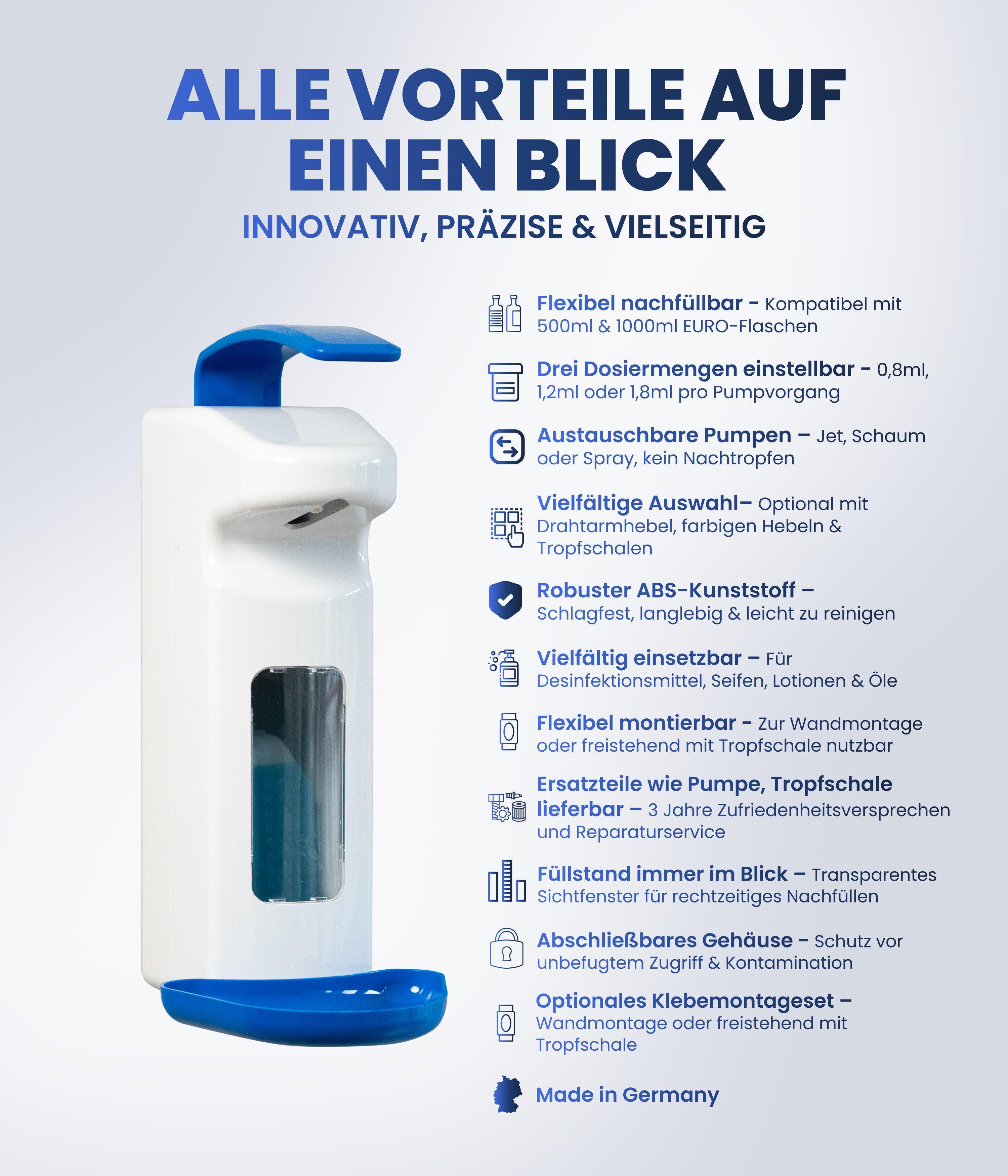 Hygiene365 Desinfektionsmittelspender Manueller Desinfektionsmittel- und Seifenspender, Armhebelsystem