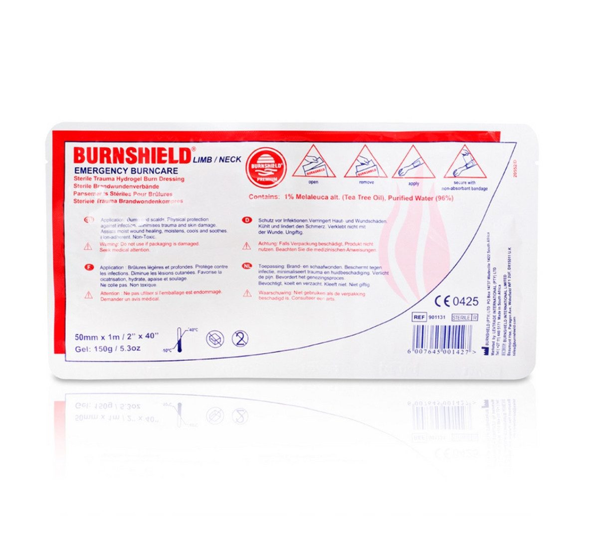 Burnshield Erste-Hilfe-Set Burnshield sterile Kompressen in verschiedene Größen, (Professionelles Set für Brandverletzungen, 1 St), Flexibles Material, Steril verpackt, Antibakterielle Wirkung