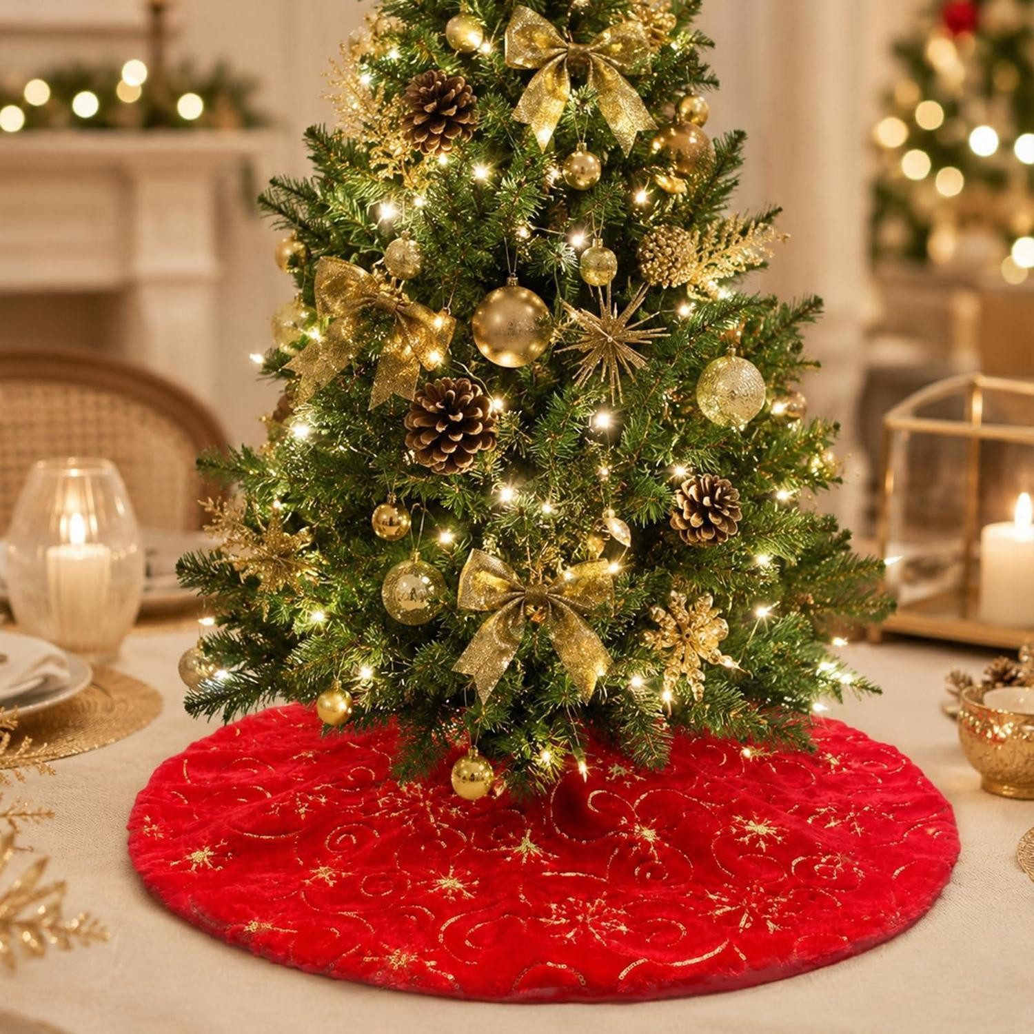 LuxusKollektion Weihnachtsbaumdecke Weihnachtsbaumrock Rot Gold 60cm Plüsch Glitzer