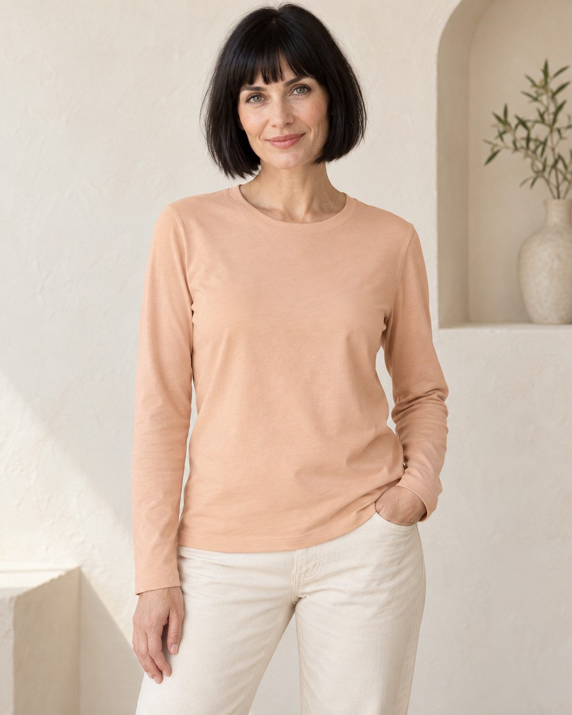 Sitztgut Longsleeve für Damen aus Bio-Baumwolle mit Rundhals (1-tlg) 180 g/m² Single Jersey mit Rundhalsausschnitt