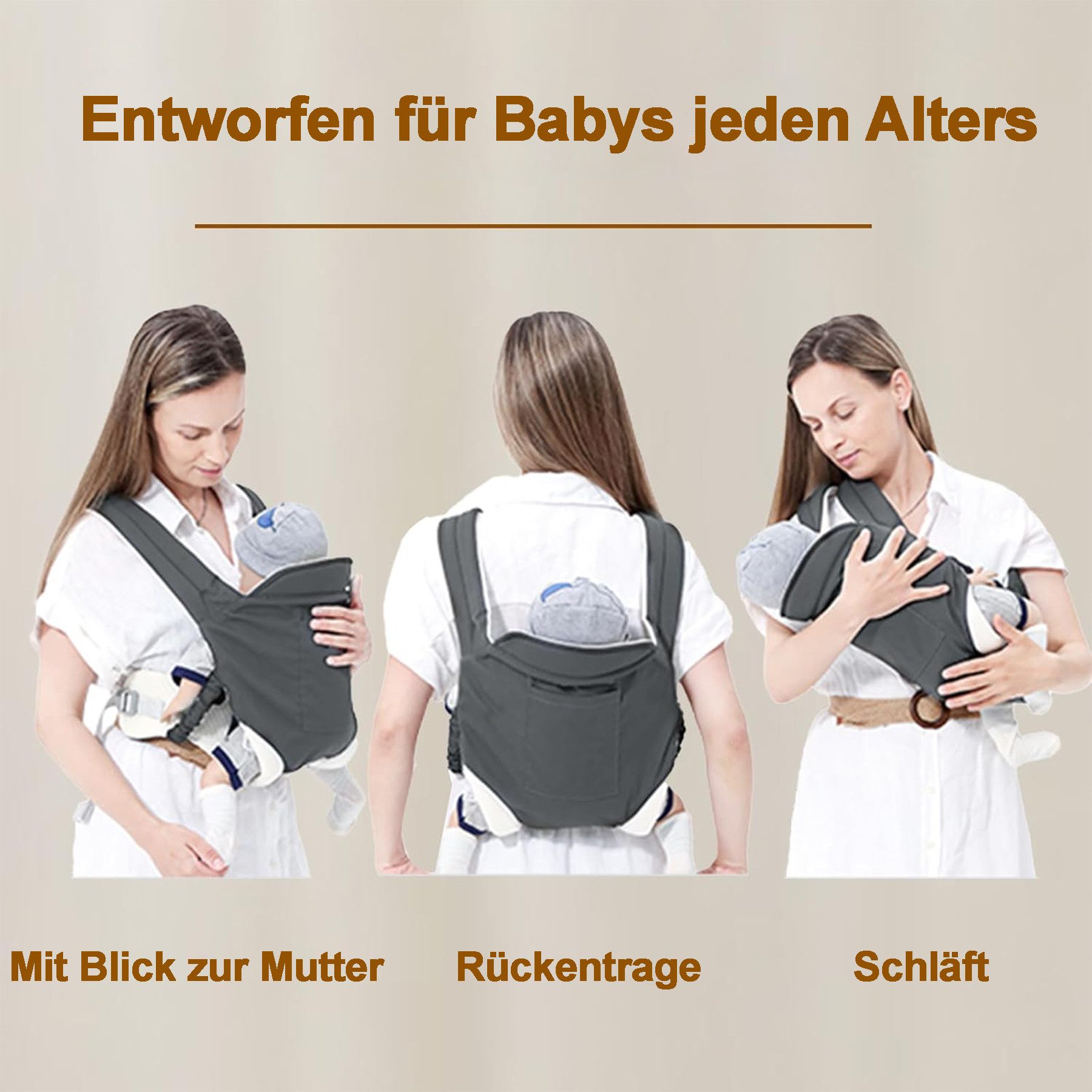 Mutig Babytrage Babytrage All-in-One, verstellbar, 3 Tragepositionen (für Babys & Kleinkinder (3–36 Monate, 3,5–20 kg), leicht & komfortabel)