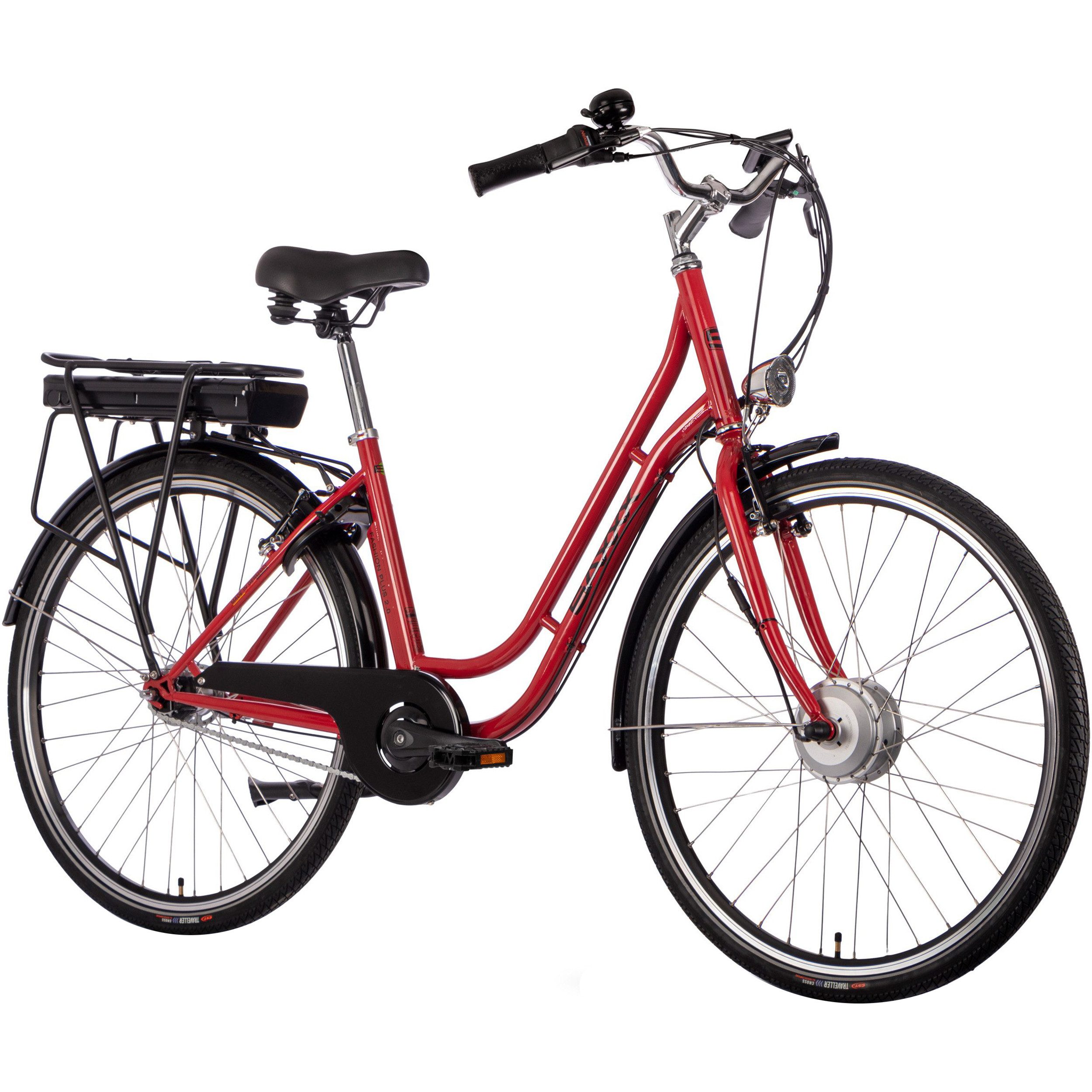 SAXXX E-Bike Cityrad Fashion Plus E-Citybike Classic Nabenschaltung, 7 Gang Shimano, Vorderradmotor, 418 Wh, integriertes Rahmenschloss, Tiefeinsteiger-Rahmen