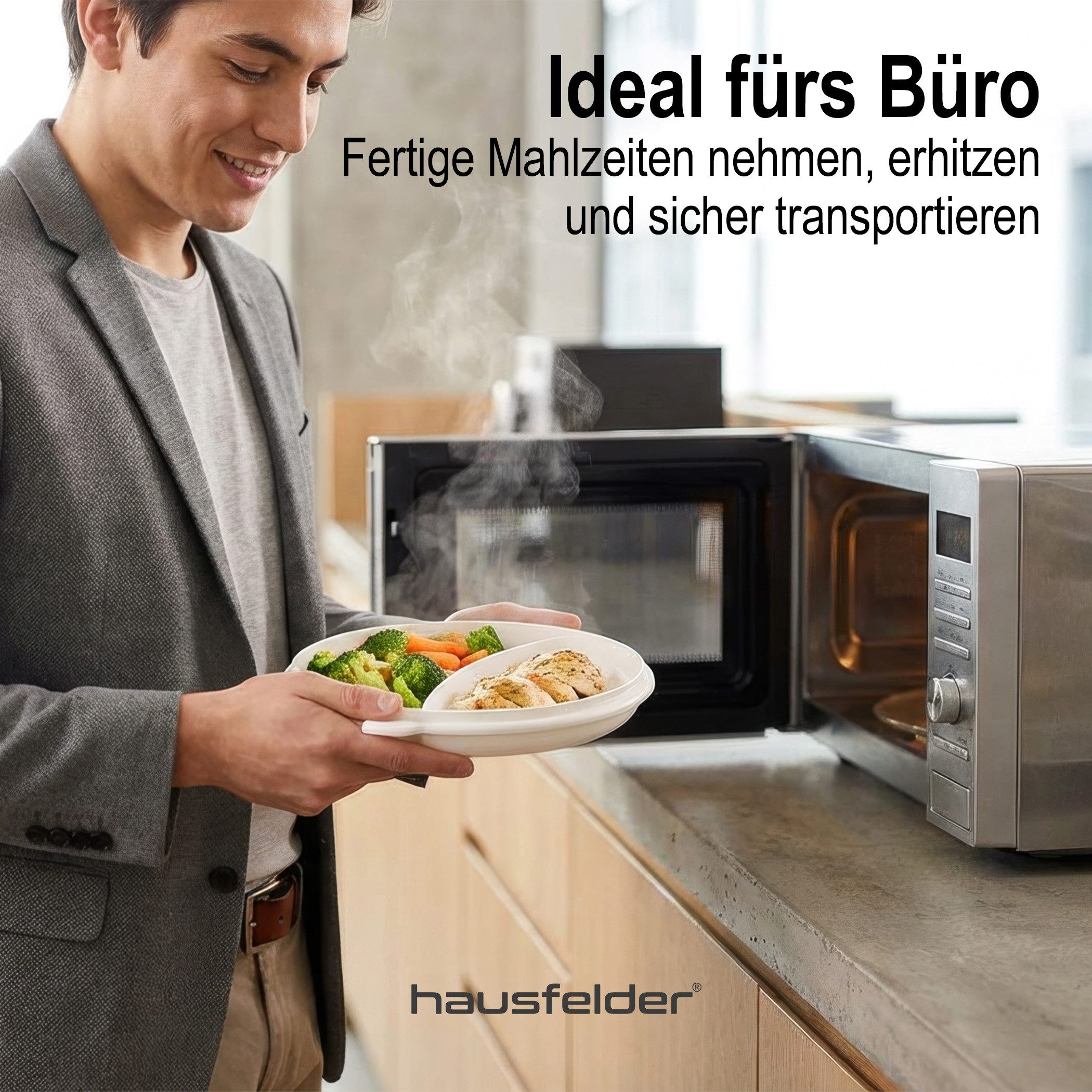 Hausfelder Mikrowellenteller Mikrowellenteller mit Deckel (2er Set), für Temperaturen von - 20°C bis + 100°C geeignet, mit Dampfventil – Bild 4 von 5