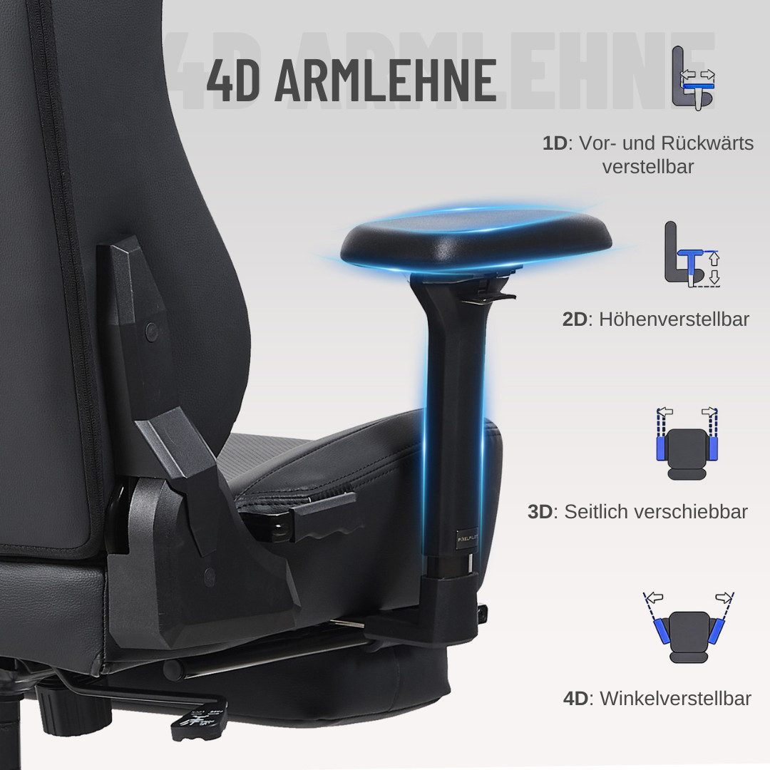 PixelPilot Gaming-Stuhl Gaming Stuhl mit 4D-Armlehne, Fußstütze, Kopf- und Lendenwirbelstütze
