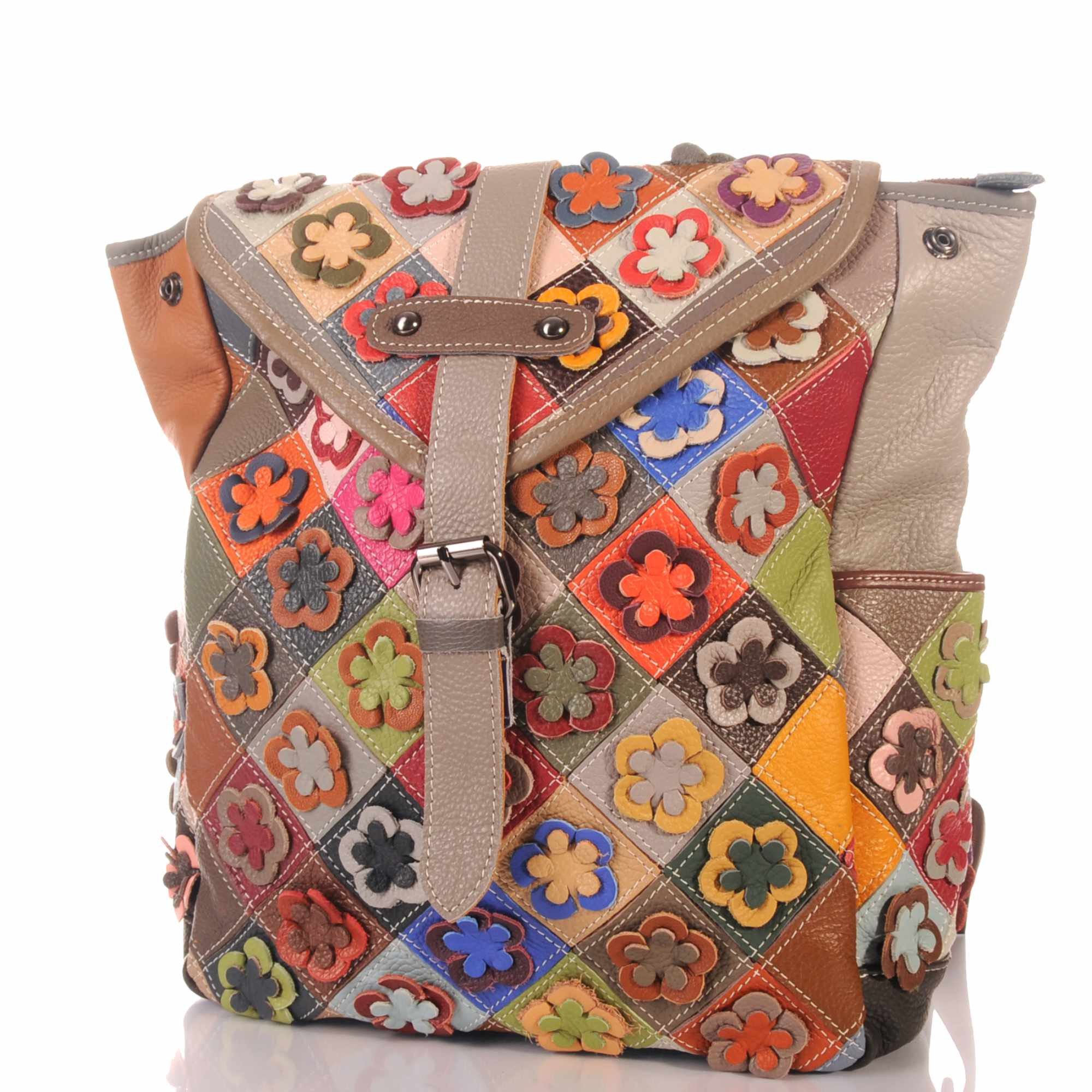 KMISSO Henkeltasche Patchwork Leder Damen Rucksack Echtleder Cityrucksack Freizeit Backpac (1-tlg), im eleganten Look