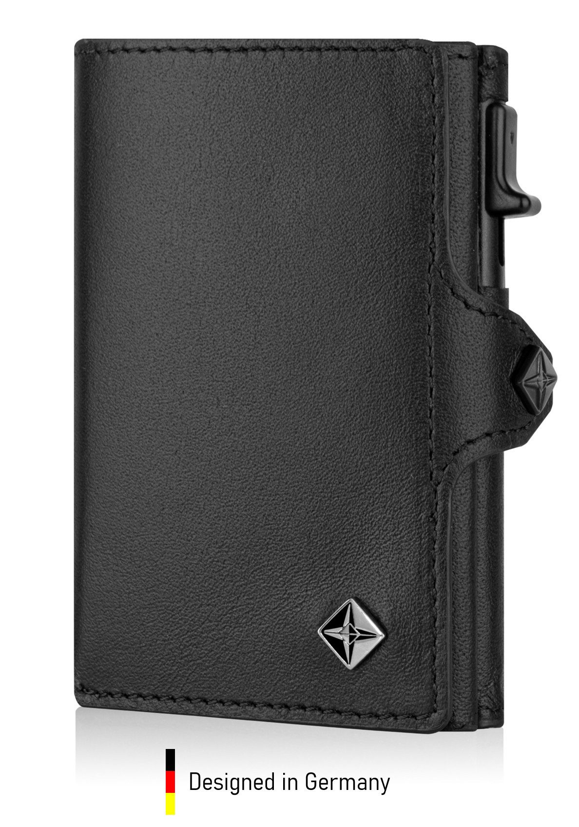von Elbstein Hamburg Smart-Wallet 'Fiete'. Echtleder Geldbörse mit Card-Holder. Slim Wallet mit Münzfach (Designed in Hamburg, Handgefertigt, Made in Europe), Kartenetui mit Münzfach