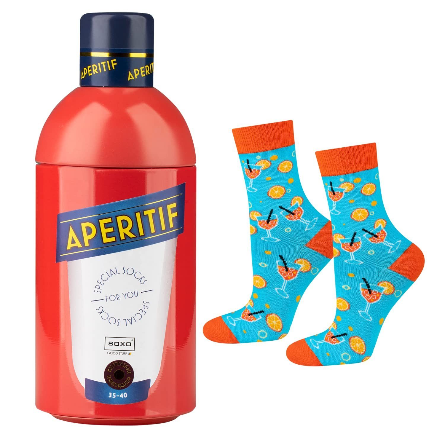 Soxo Socken Lustige Getränke Damen Geschenke Frauen (Flasche, Socken Für 35-40EU Set) Aperitif 1-Paar, Bunte