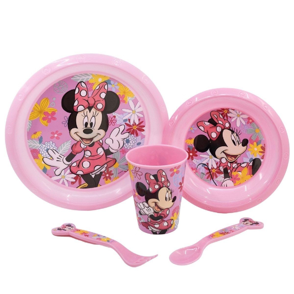 Disney Minnie Mouse Frühstücks-Set Mikrowellengeeignet 5-teiliges Set mit Teller & Becher