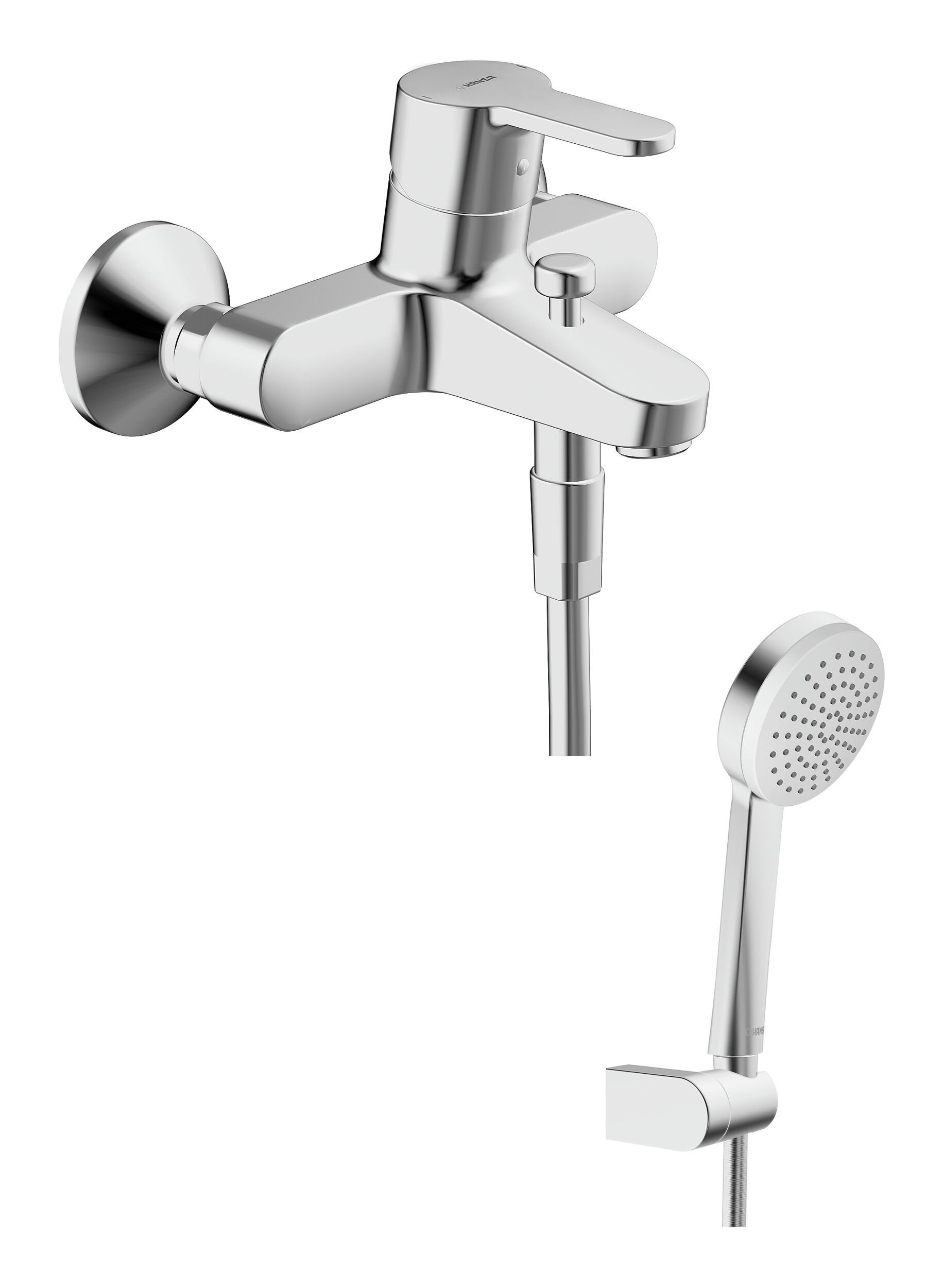 HANSA Wannenarmatur Hansaprimo EinhandBatterie f. Wandaufbau m. Brausegarnitur -1-strahlig