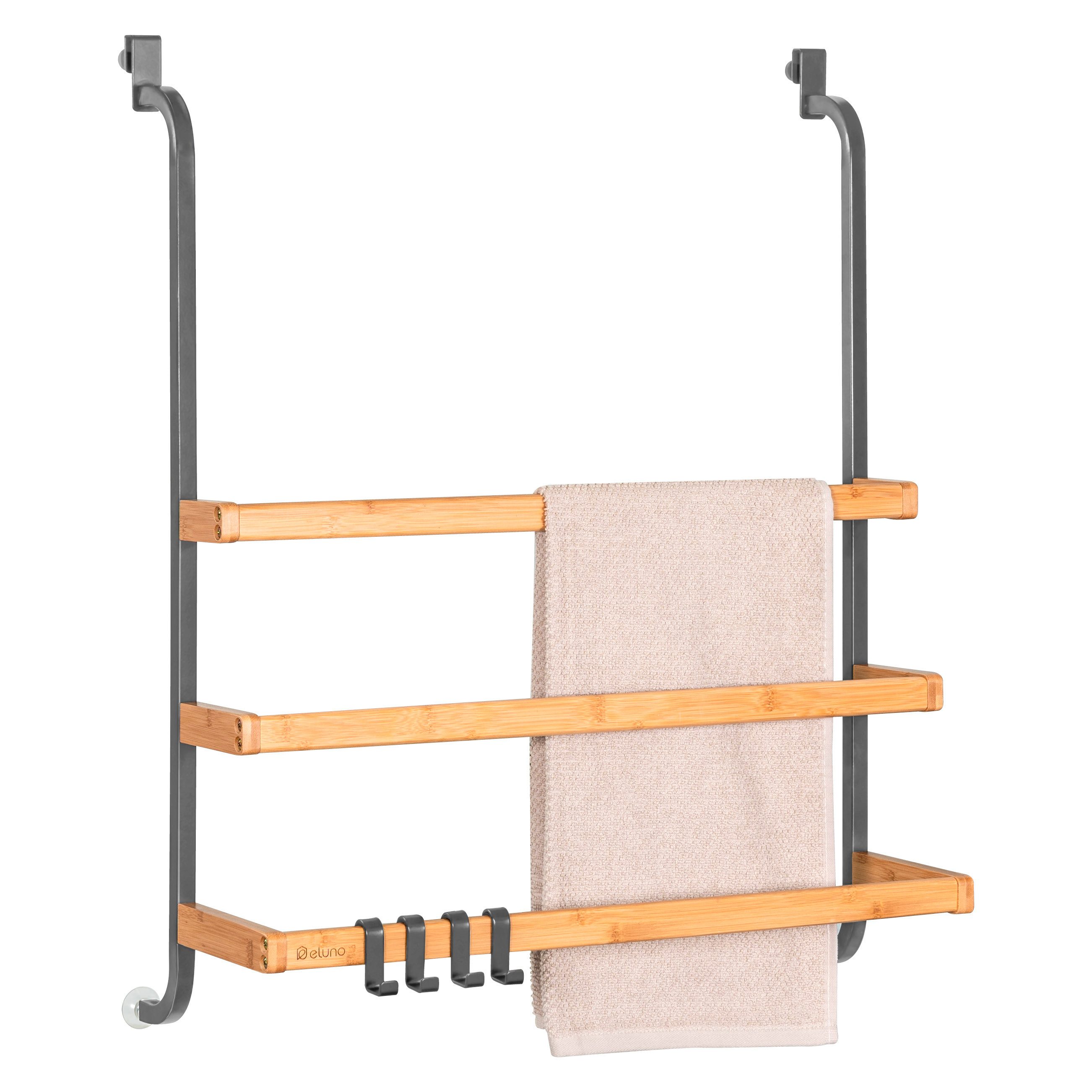 eluno Hängeregal Handtuchhalter für die Glasduschwand aus Metall und Bambus günstig online kaufen