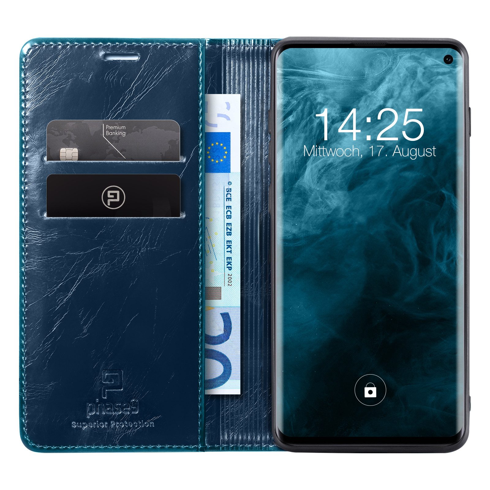 Tec-Expert Handyhülle Tasche Hülle für Samsung Galaxy S10 6.1 Zoll, 6.1, Cover Klapphülle Case mit Kartenfach RFID Schutz aufstellbar