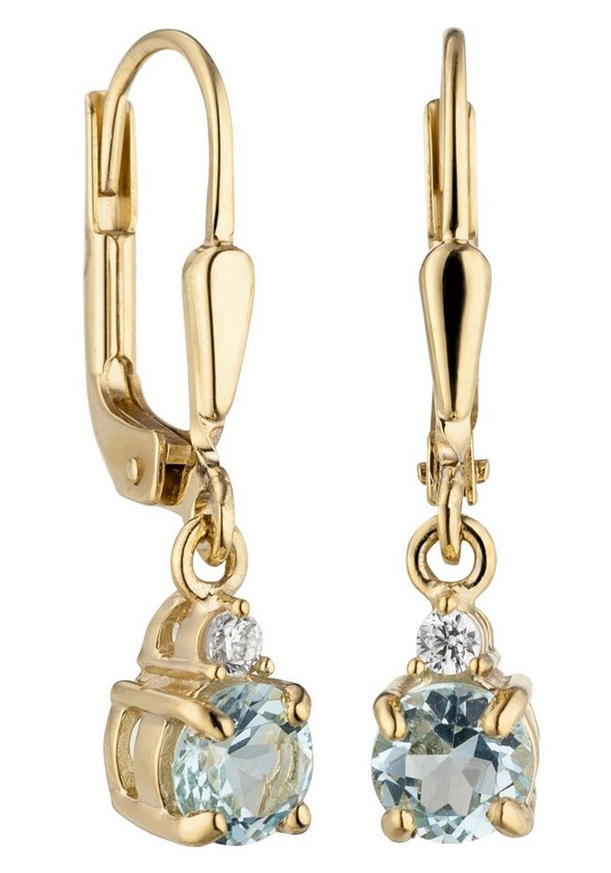Paar JOBO Blautopas Zirkonia, mit Ohrhänger 333 Ohrringe und Gold