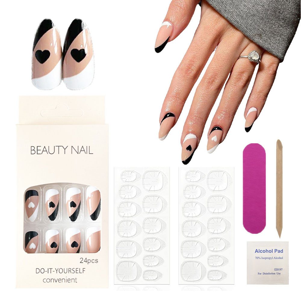 Kunstfingernägel Französische Kunstfingernägel 24 Stück Mandelform Press On Nails