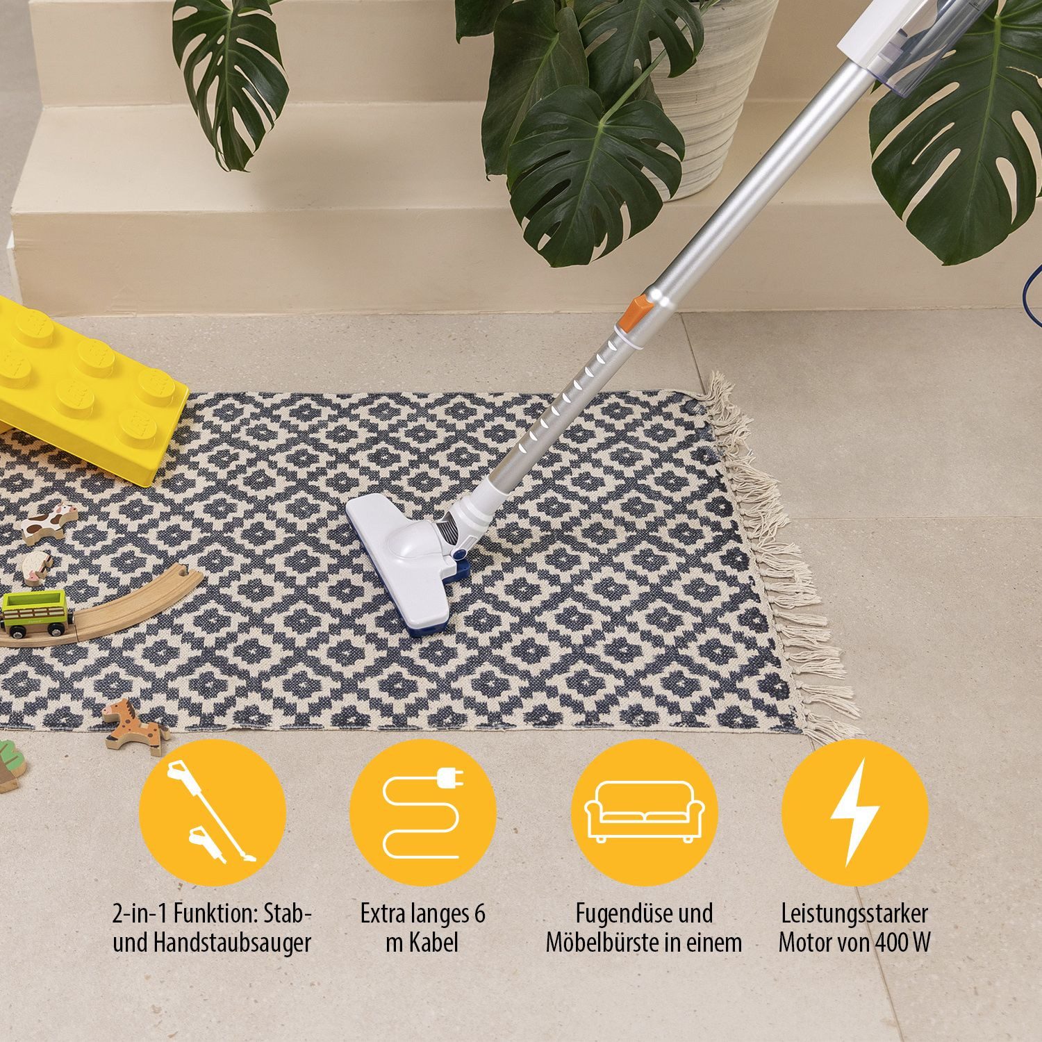 Tristar Akku-Hand-und Stielstaubsauger Tristar SZ-2308 2-in-1-Stabstaubsauger mit Kabel – Zwei Aufsätze, 400 W, 2-in-1-Stabstaubsauger mit Kabel – Zwei Aufsätze