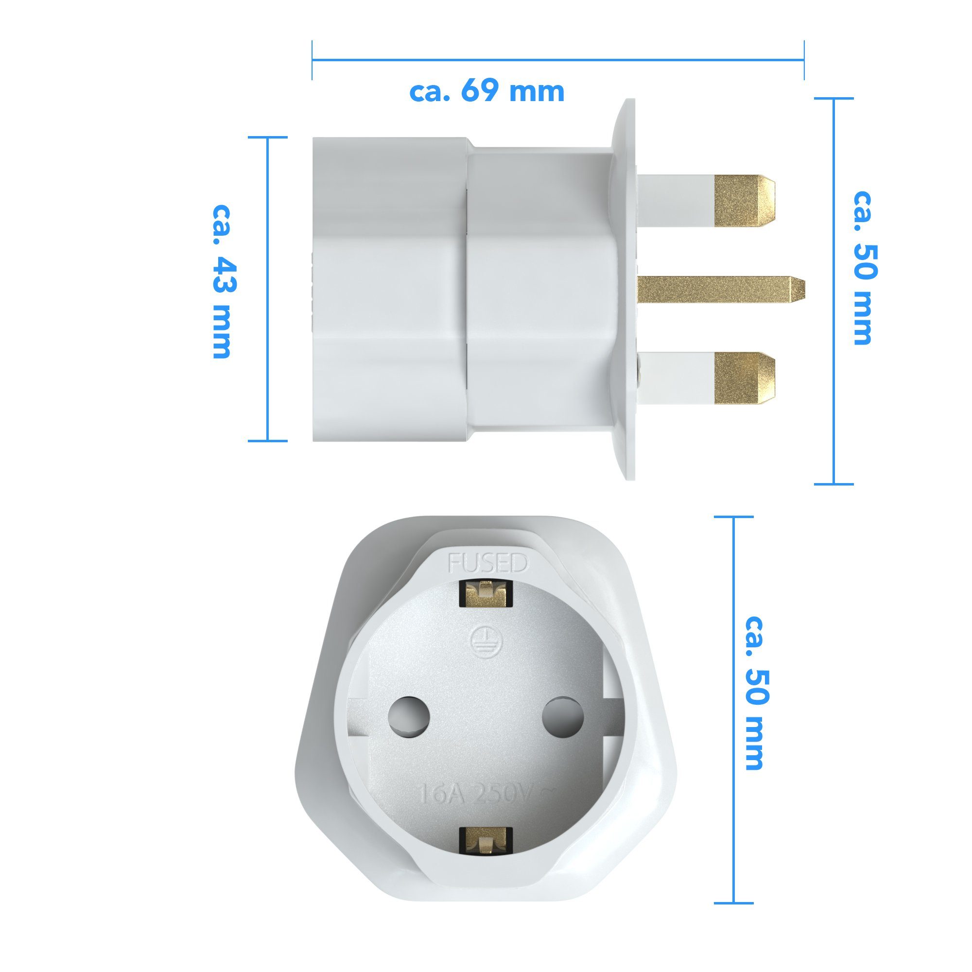 EAZY CASE 2x Travel Adapter UK Reiseadapter Stromstecker Stromadapter Typ G, 2er Set EU auf UK Adapter Strom England 3pin Buchse Netzadapter Weiß – Bild 4 von 5