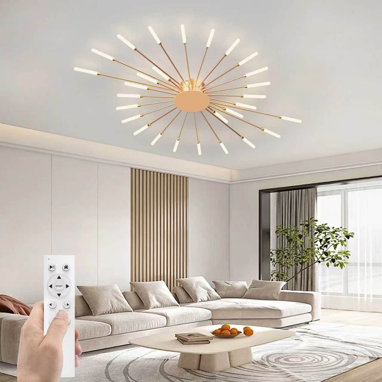 RRBEST Deckenleuchte Modern Deckenleuchte mit Fernsteuerung, LED Deckenleuchte Dimmbar, Wohnzimmerlampe, Schlafzimmerlampe. golden