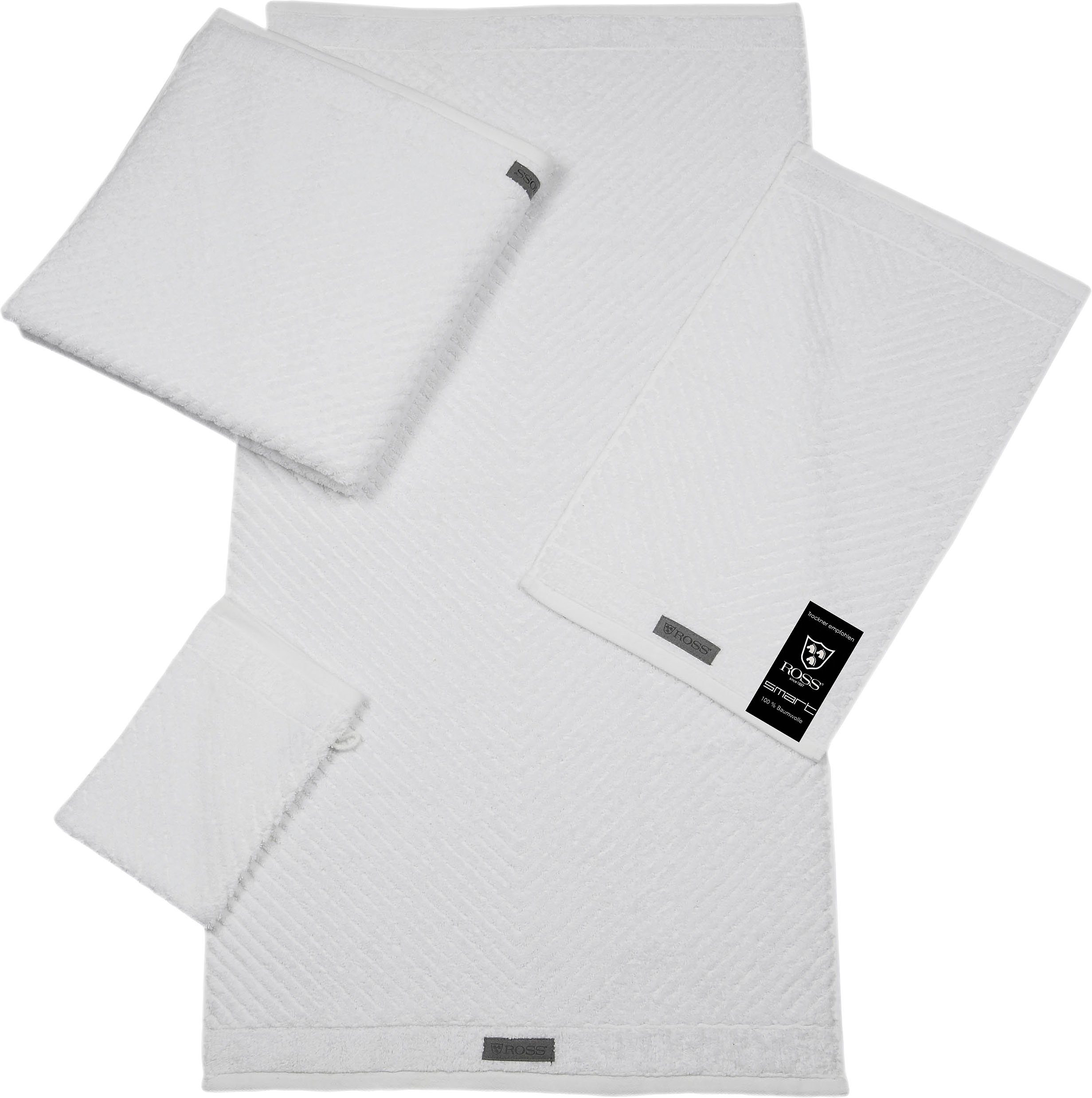 ROSS Handtuch Smart, Frottier (2-St), Uni-Rippe mit Velourslabel weiß