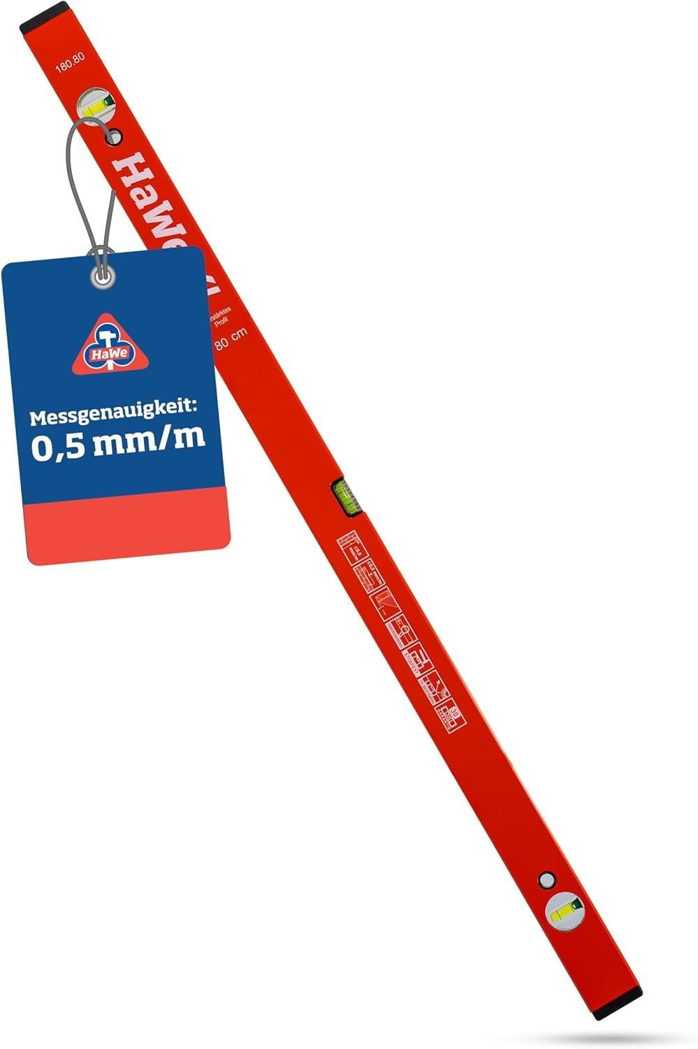 HaWe Wasserwaage HaWe Alu Wasserwaage 80 cm Rot Präzisionswasserwaage Aluminium, PRÄZISES AUSRICHTEN: HaWe® Alu Wasserwaage mit 80 cm Länge und einer