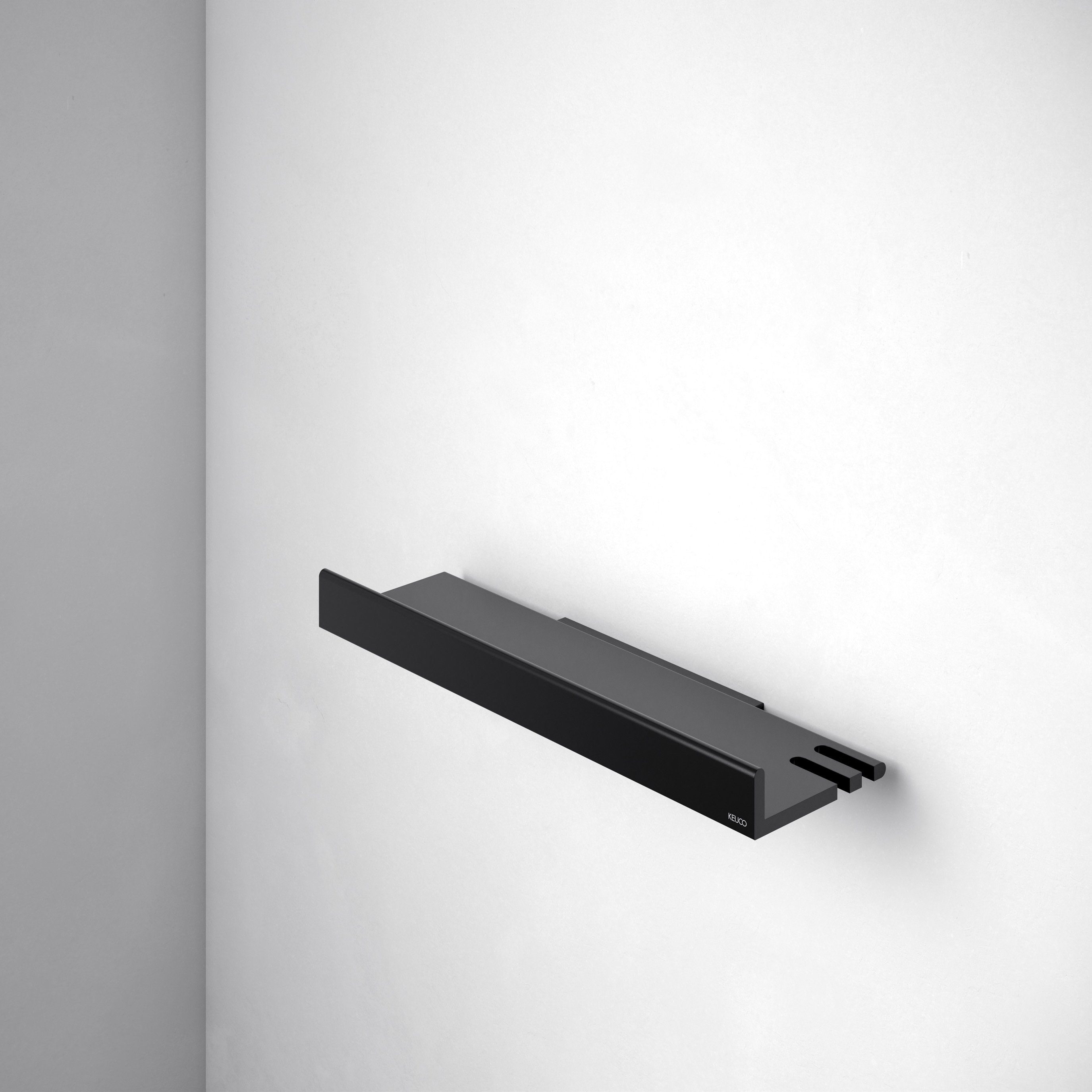 Keuco Duschablage REVA BLACK SELECTION, Aluminium, Kleben, schwarz, abnehmbarer Korb, 35 cm, Wandmontage