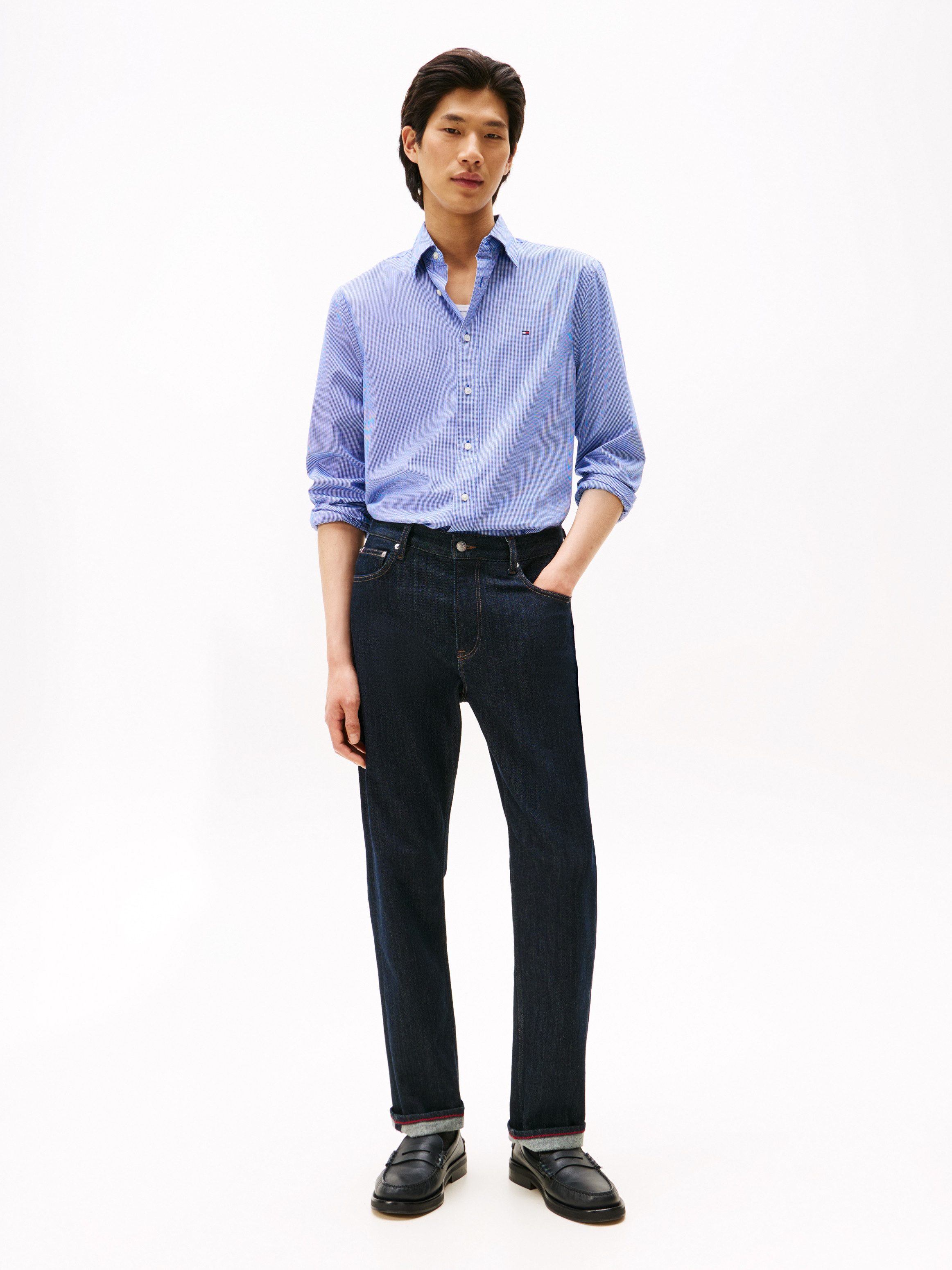 Tommy Hilfiger Langarmhemd FLEX POPLIN MICRO GINGHAM mit Vichy Karo, Button-down-Kragen, Regular Fit