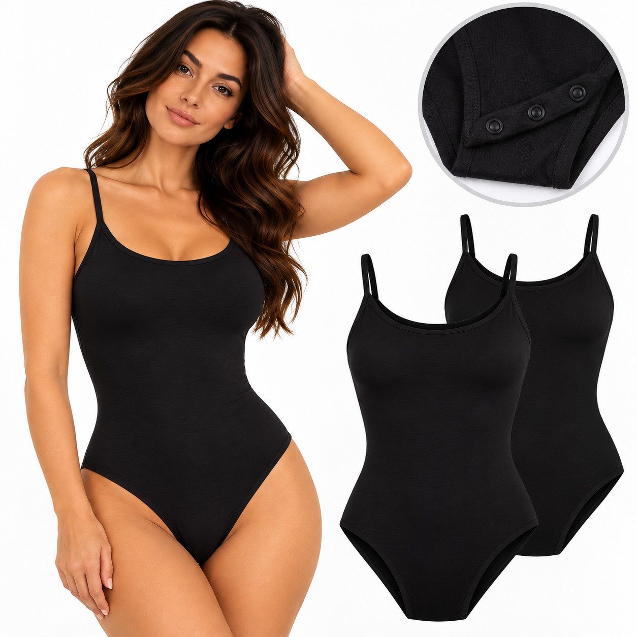 fashionshowcase Body Damen 2er Pack mit Spaghettiträgern aus Bambus, Basic Bodysuit (2-tlg) atmungsaktives Bambusmaterial