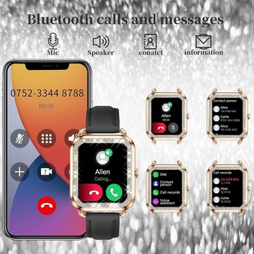 fitonyo Smartwatch (1,29 Zoll, Android iOS), Damen mit Telefonfunktion Diamant Pulsuhr SpO2 19 Sportmodi Smartwatch