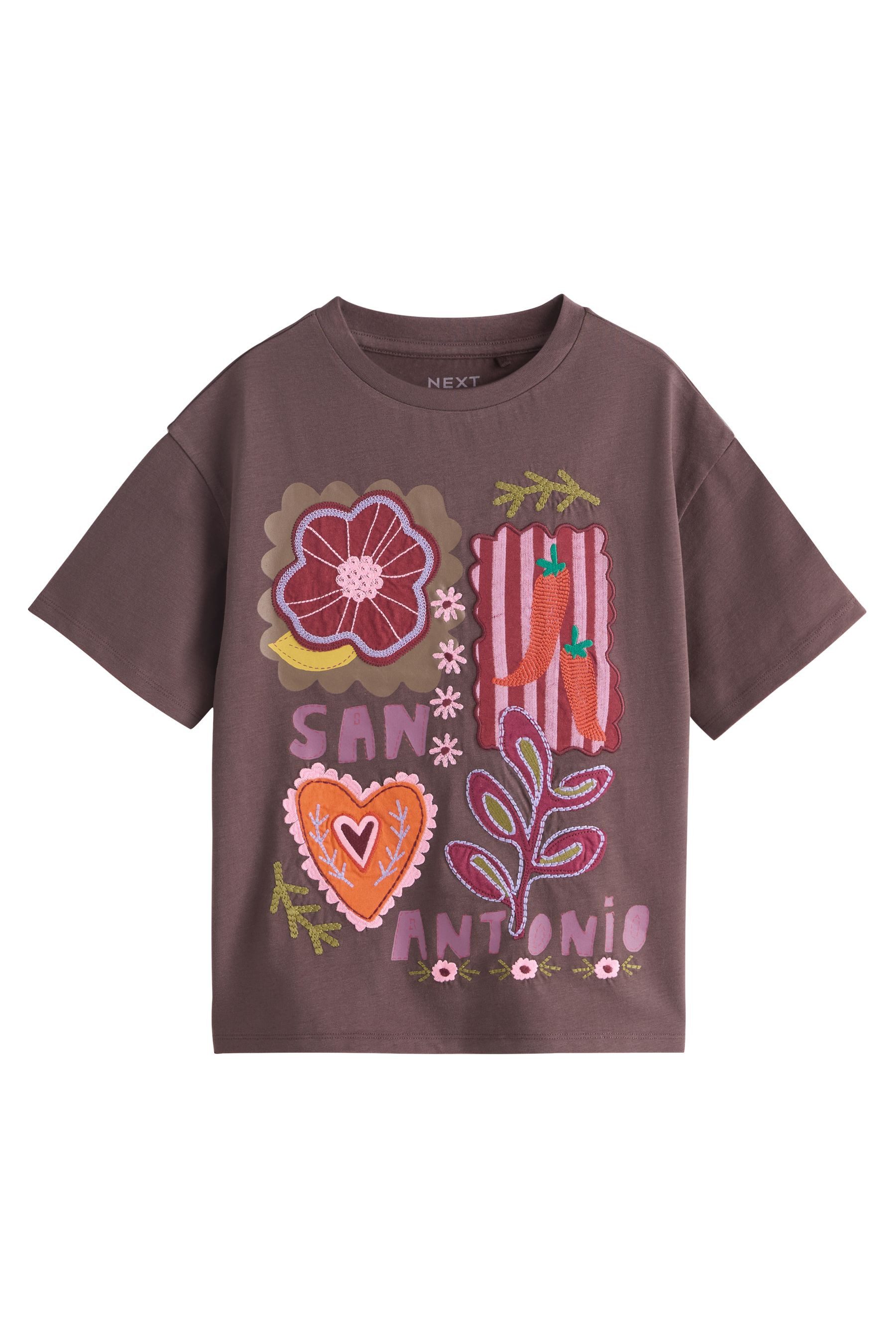 T-Shirt Oversized Fit T-Shirt mit Stickerei