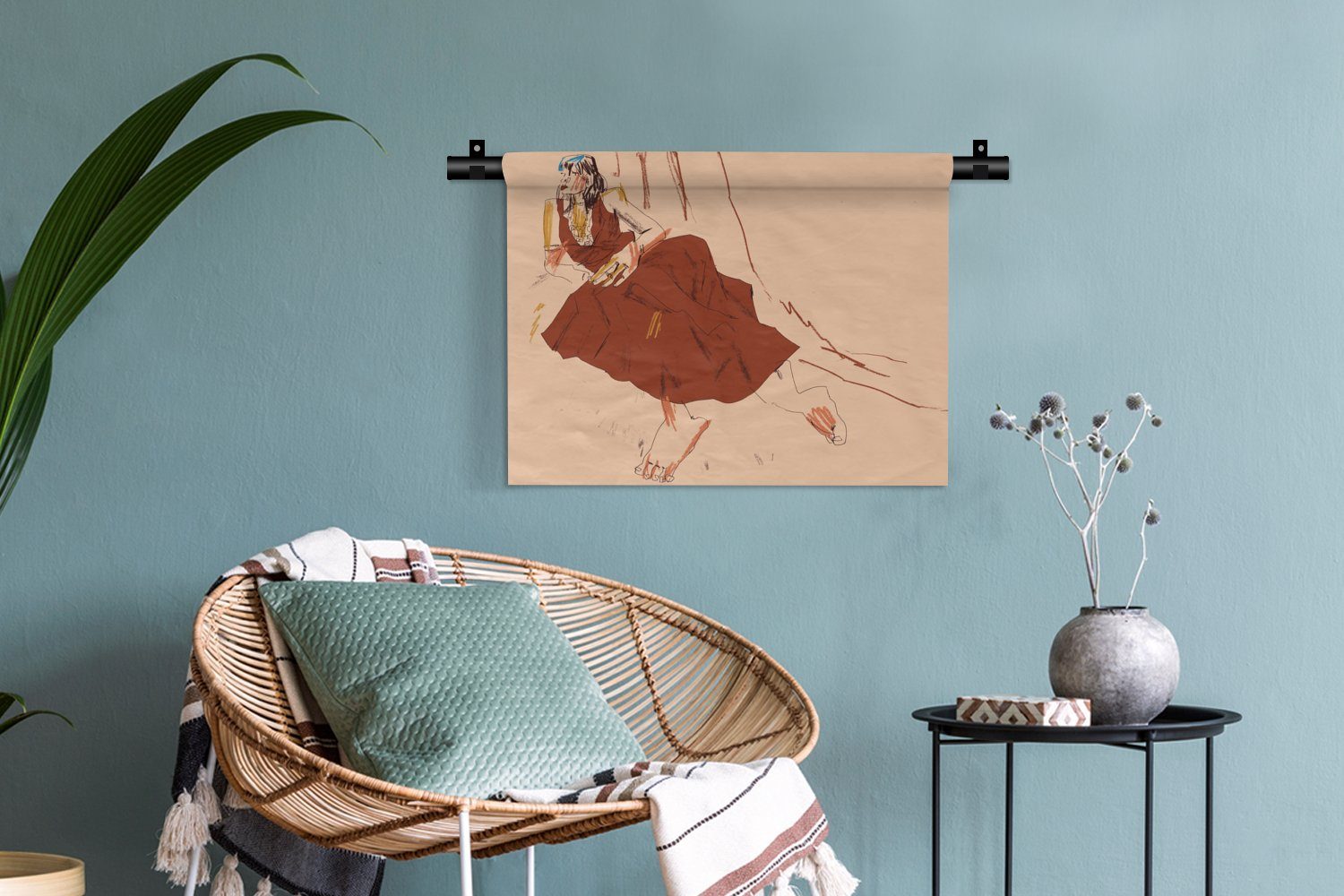 MuchoWow Wanddekoobjekt Frau - Kleid, Abstrakt für Wohnzimmer, Wandbehang, Wanddeko Kinderzimmer - Porträt Schlafzimmer, Kunst, 