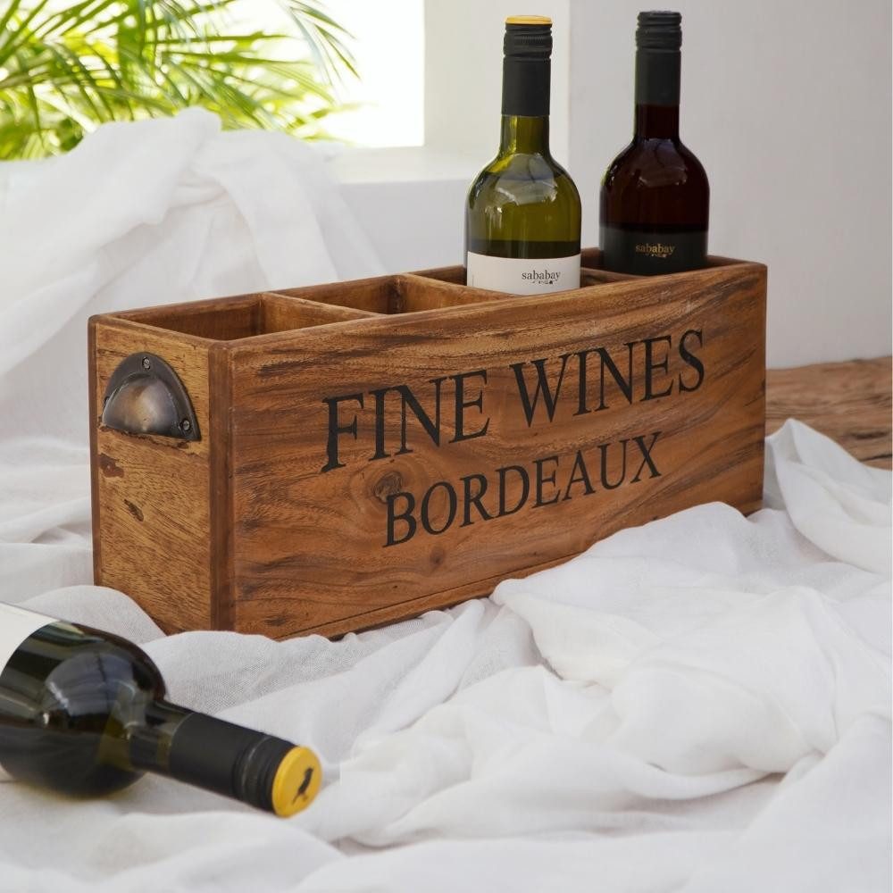LebensWohnArt Weinregal Dekorative Flaschenbox CHATEAU 45cm antik-honey Mah günstig online kaufen