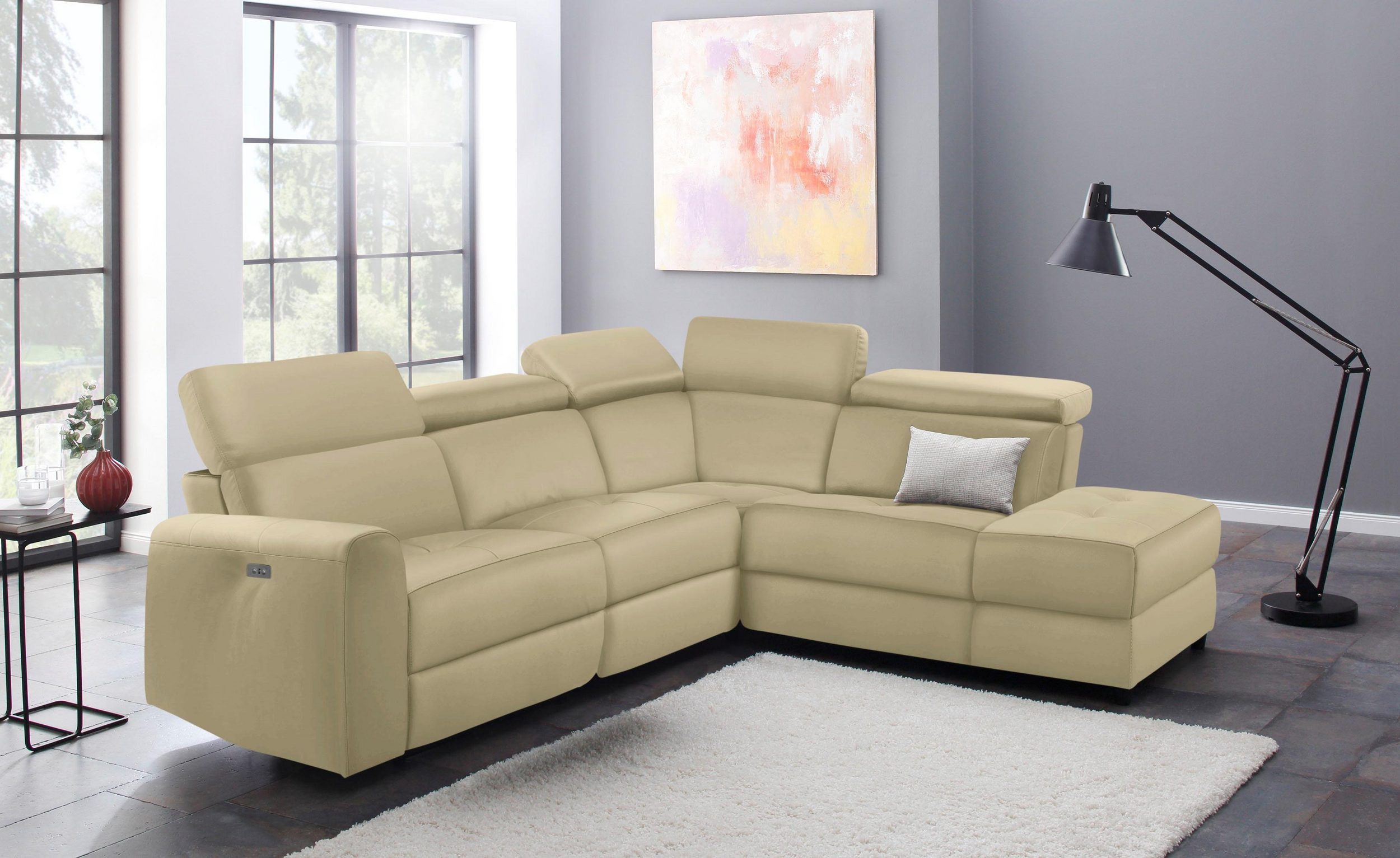 loft24 Ecksofa, Sofa, Couch mit Recamiere, Relaxfunktion, Lederoptik