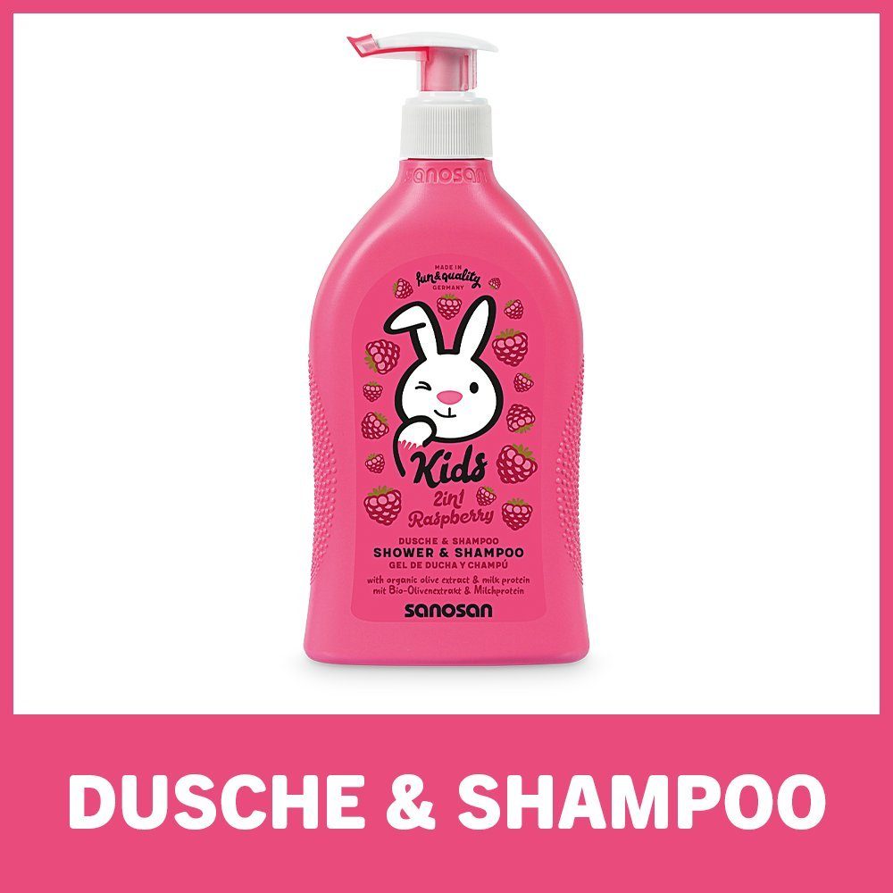 sanosan Duschgel 2in1 Dusche & Shampoo Himbeere für Kinder - Duschgel & Haarshampoo, 1-tlg.