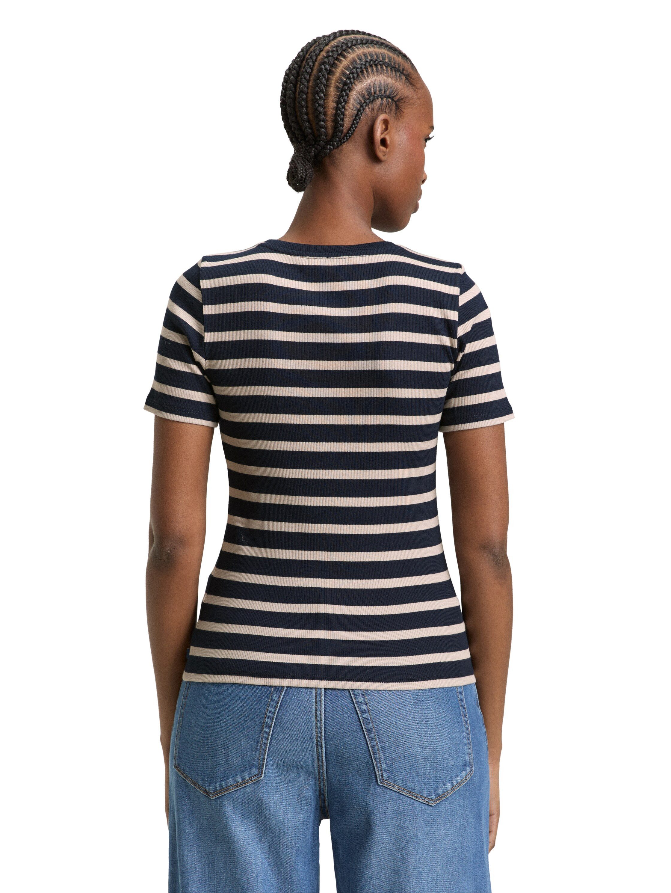 TOM TAILOR Denim Rundhalsshirt gestreift, Fein-Ripp-Optik günstig online kaufen