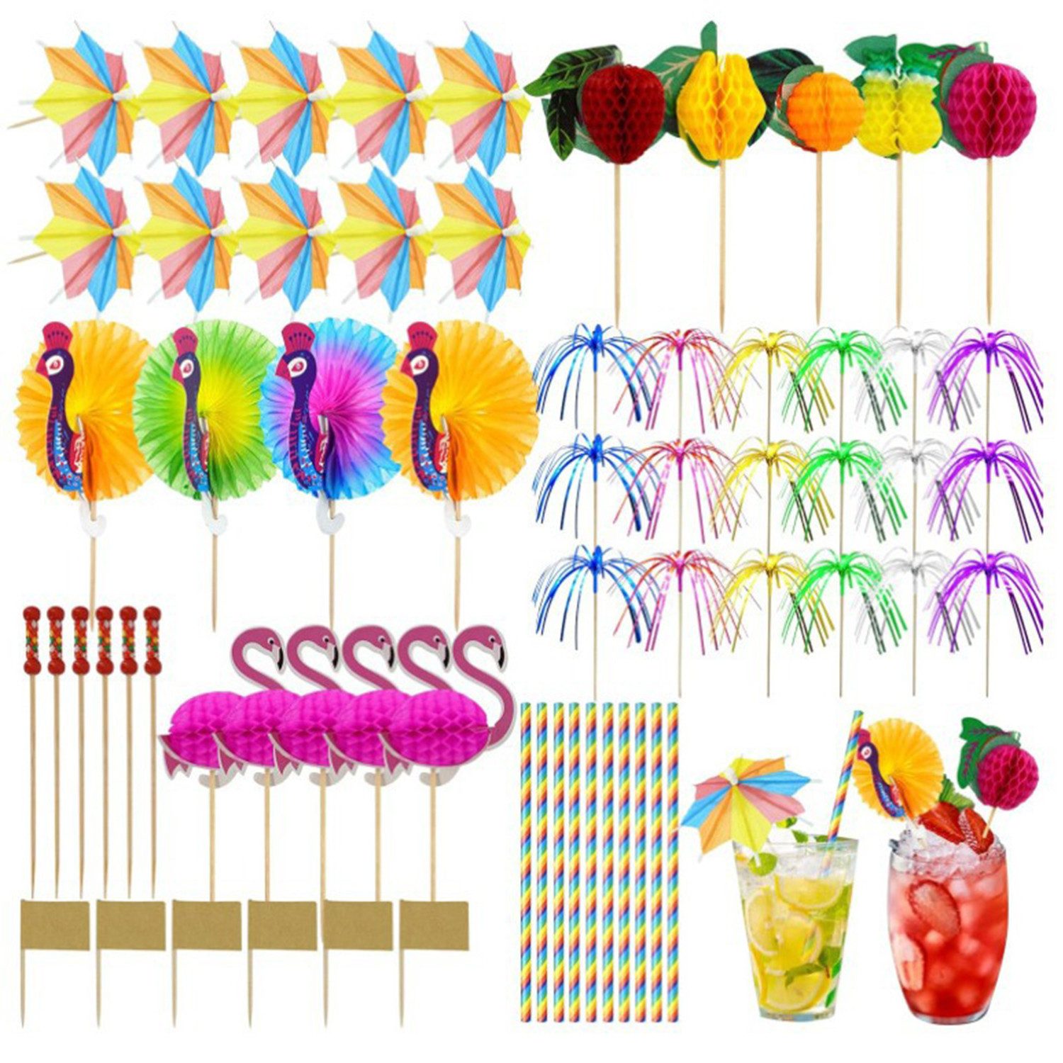 Cocktail-Set Cocktail Deko Schirmchen Strohhalme Party Zubehör