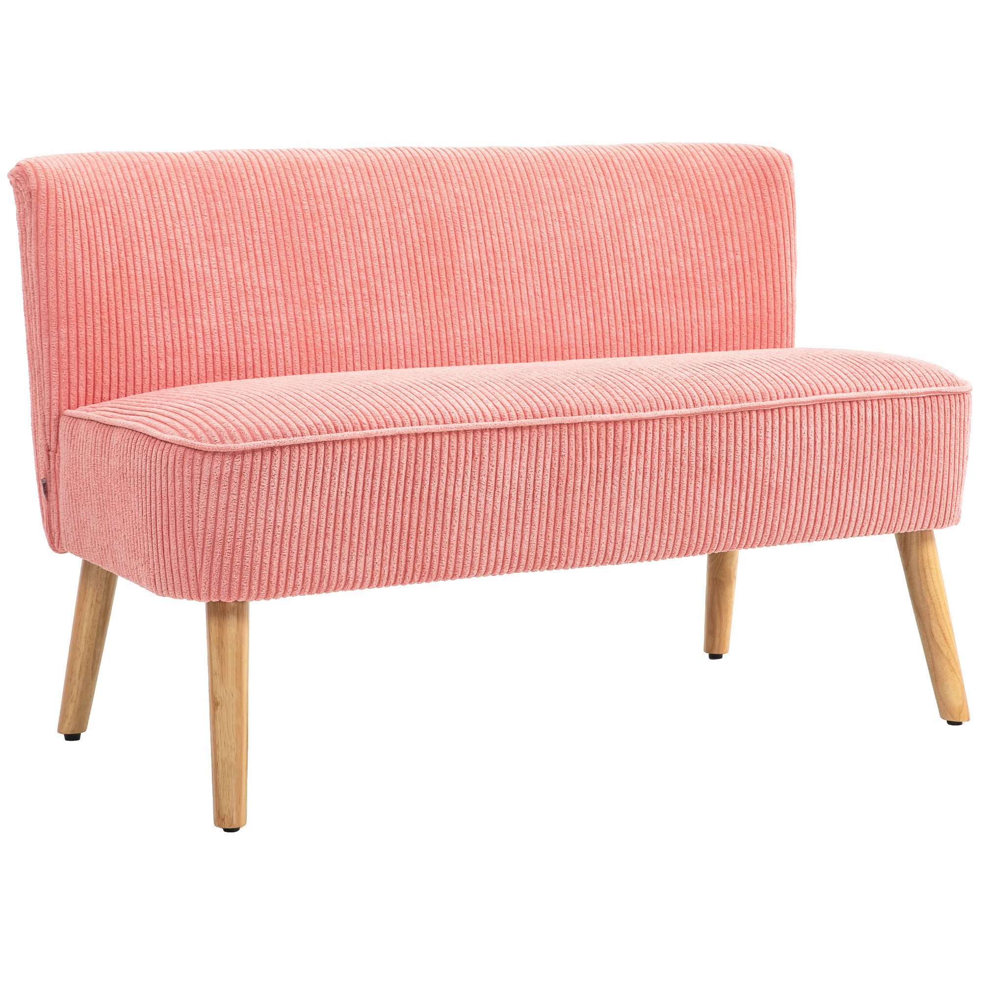 HOMCOM 2-Sitzer Sofa Loveseat mit Leinen-Optik für Schlafzimmer 117x56,5x77cm, Doppelsofa 1 Teile, für Wohnzimmer, Schlafzimmer, 117 x 56,5 x 77 cm, Rosa – Bild 2 von 5