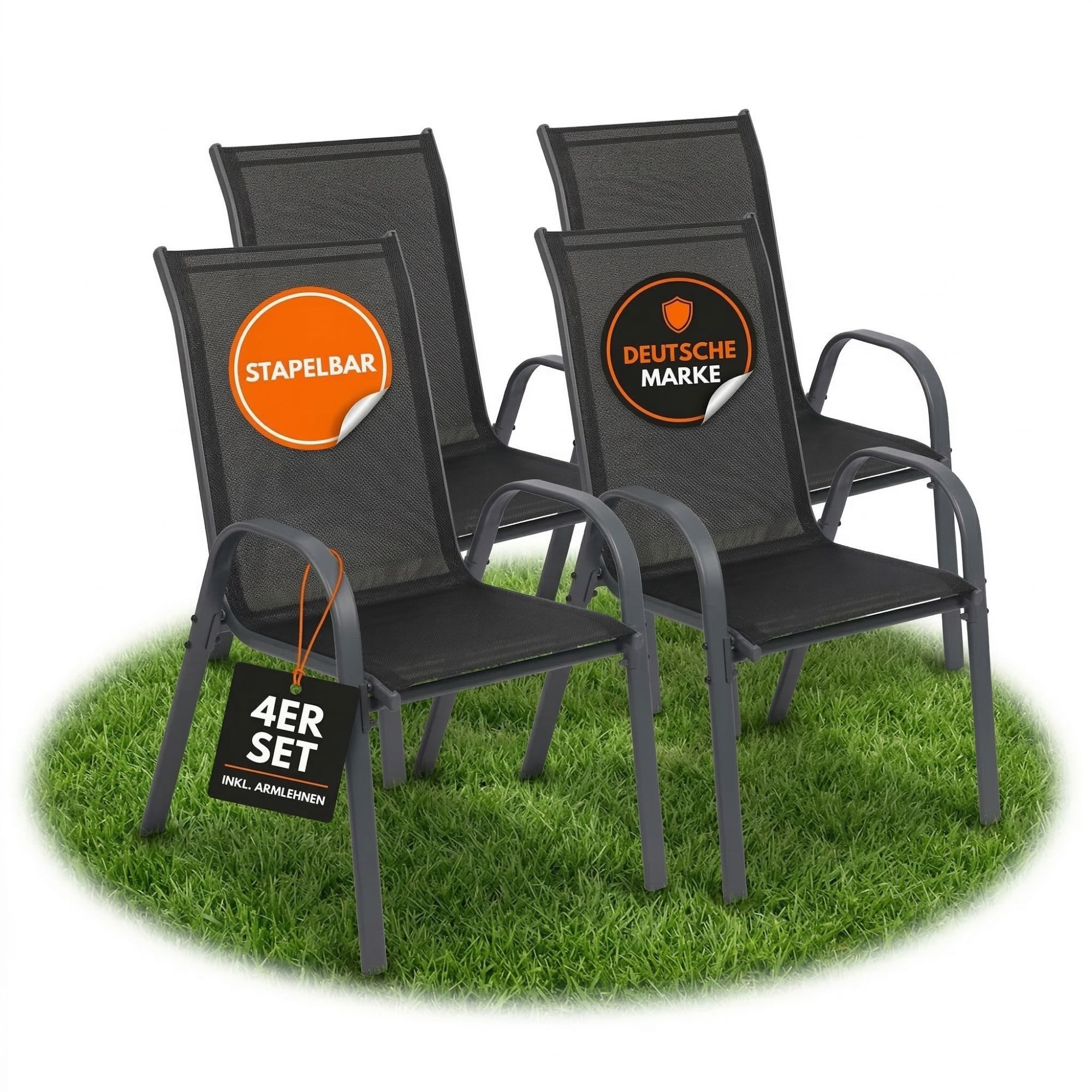 Albatros International Gartenstuhl Gartenstuhl KUBA stapelbar, 4er Set bequem belastbar Metall (4er Set), mit robustem Metallgestell und hoher Belastbarkeit – Stapelstühle