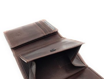 JOCKEY CLUB Mini Geldbörse echt Leder Portemonnaie Midi mit RFID Schutz, Vintage, gewachstes Rindleder, dunkelbraun