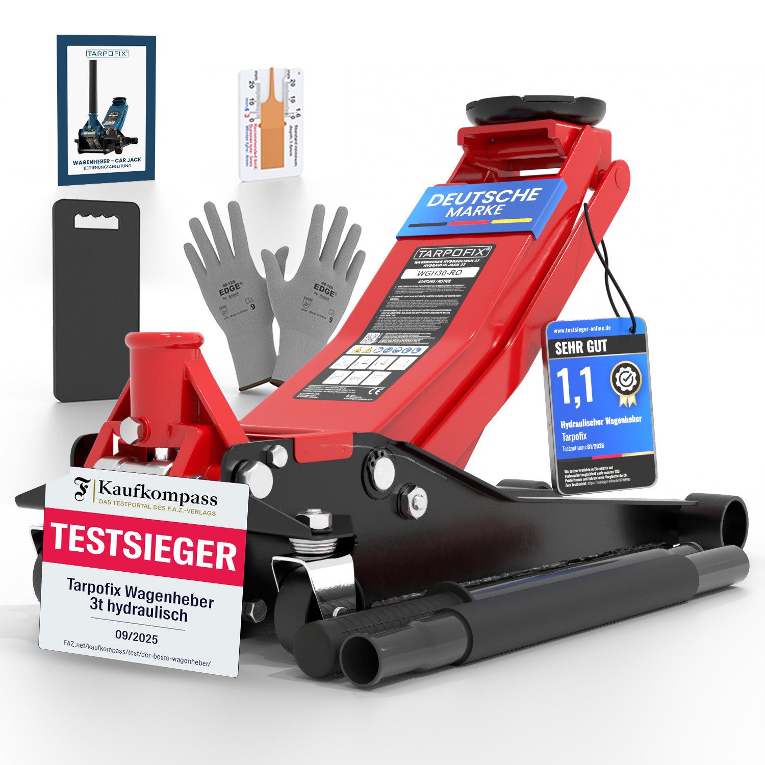 Tarpofix® Wagenheber Tarpofix® Hydraulischer Wagenheber 3t mit Doppelzylinder, max. Hubhöhe: 47.5 cm, Robuster Hydraulikheber mit 85 - 475 mm Hubhöhe