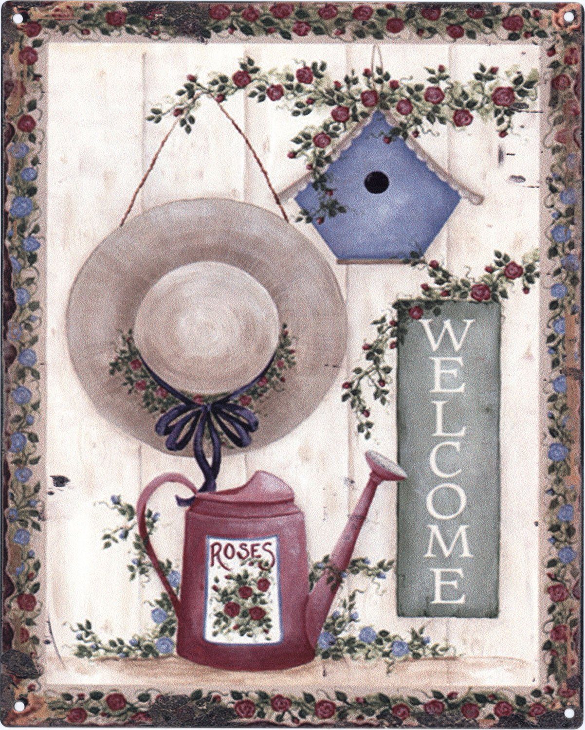 Metallschild Blechschild Welcome Hut Gieskanne