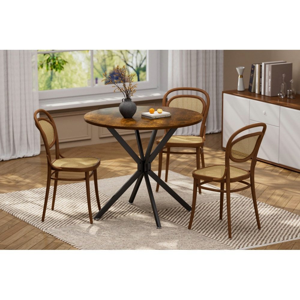 BBWL Esstisch 90 cm platzsparend Metallbeine Küchentisch für 1–4 Personen, Runder Esstisch, für Wohnzimmer Esszimmer, Braun+ Schwarz – Bild 5 von 5