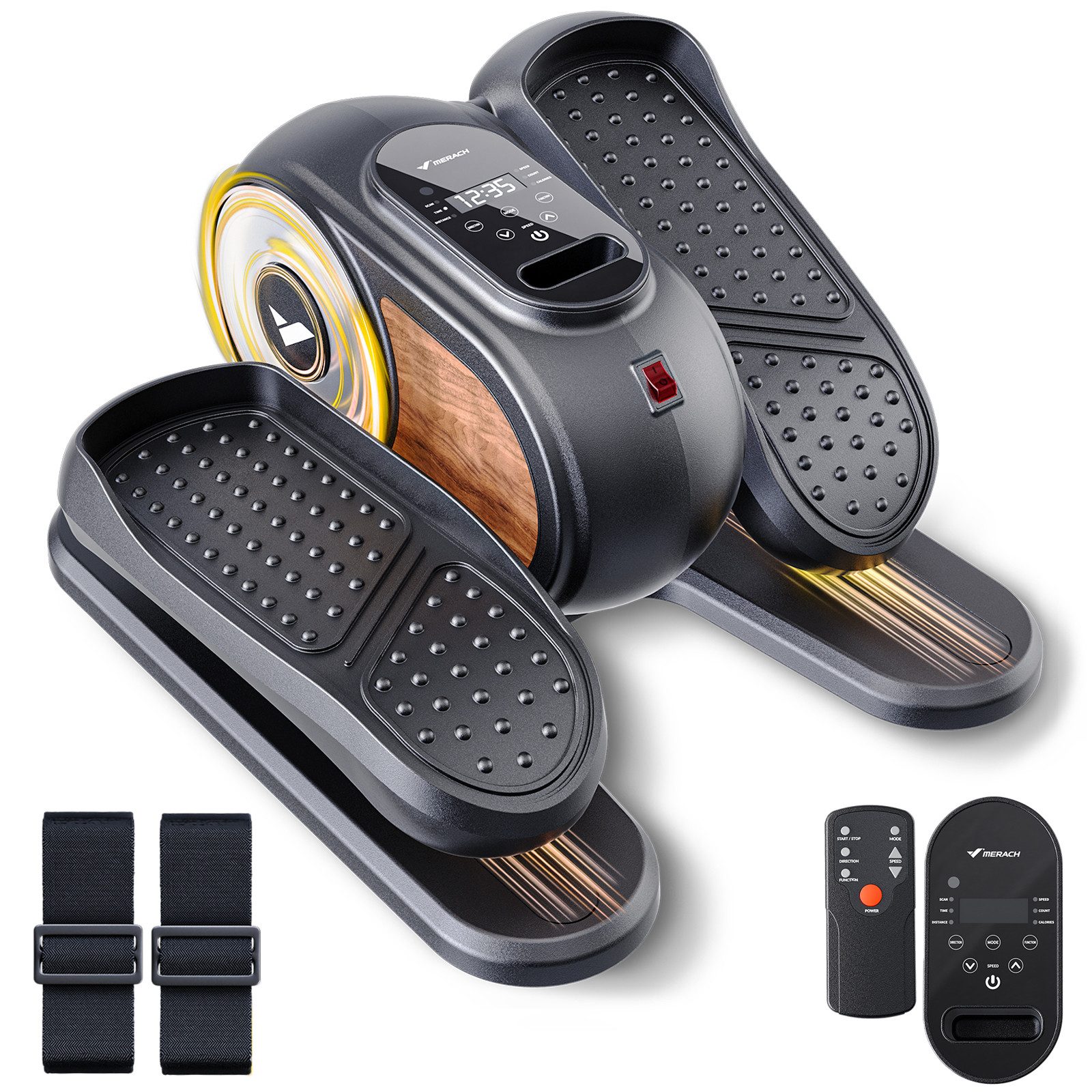 MERACH Ellipsentrainer Mini Ellipsentrainer für Zuhause, Untertisch Beintrainer, Crosstrainer (Pedaltrainer mit Fernbedienung, LED-Display, Fußmassagen, mit 12 Geschwindigkeiten, Leise & Tragbar, Beinschlaufen), Förderung der Blutzirkulation, für Senioren, Erwachsene