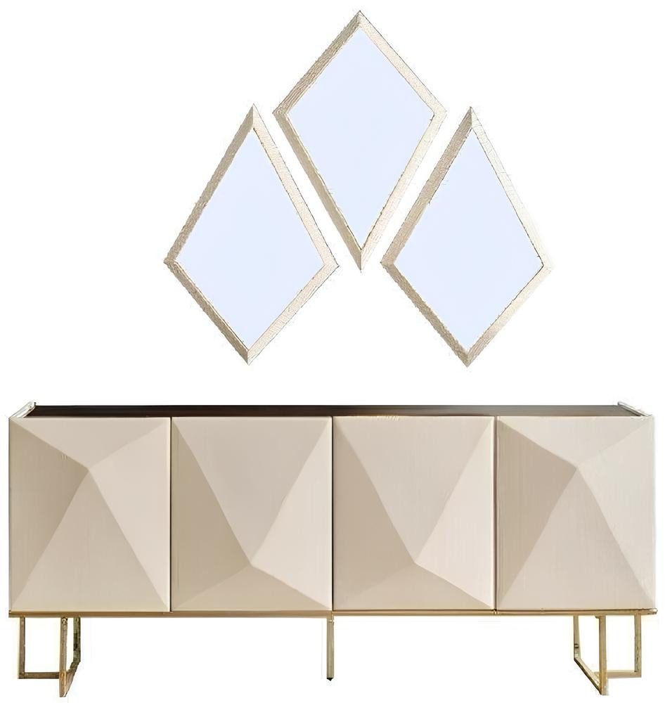 Xlmoebel Sideboard Beige Holz Anrichte mit Spiegel und eleganter Oberflächenverarbeitung (Sideboard, 3x Spiegel, 2 St., Sideboard, 3x Spiegel), Hergestellt in Europa