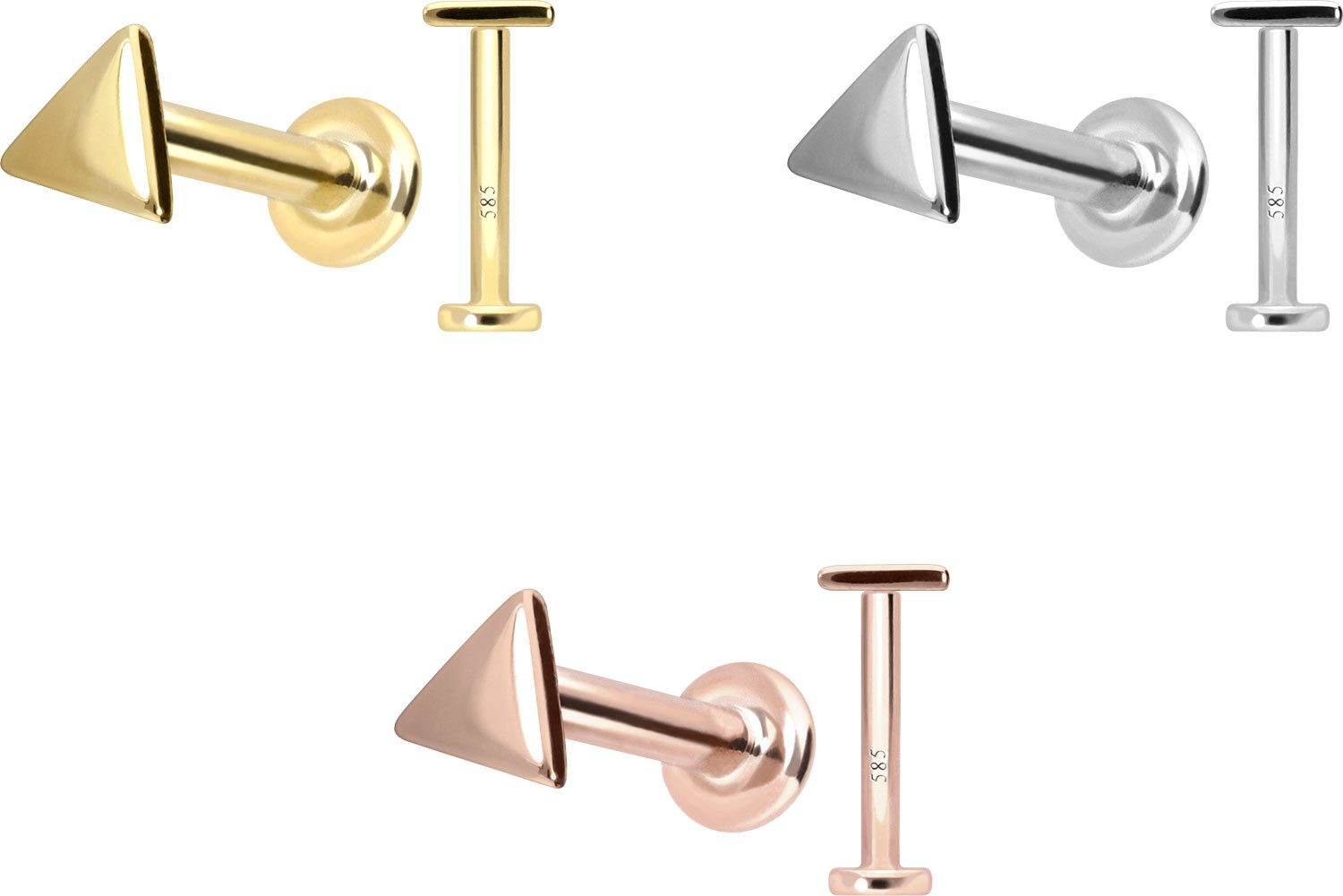 PIERCINGLINE Piercing-Set 14 Karat Gold Labret mit Innengewinde DREIECK (Labrets, 1-tlg)