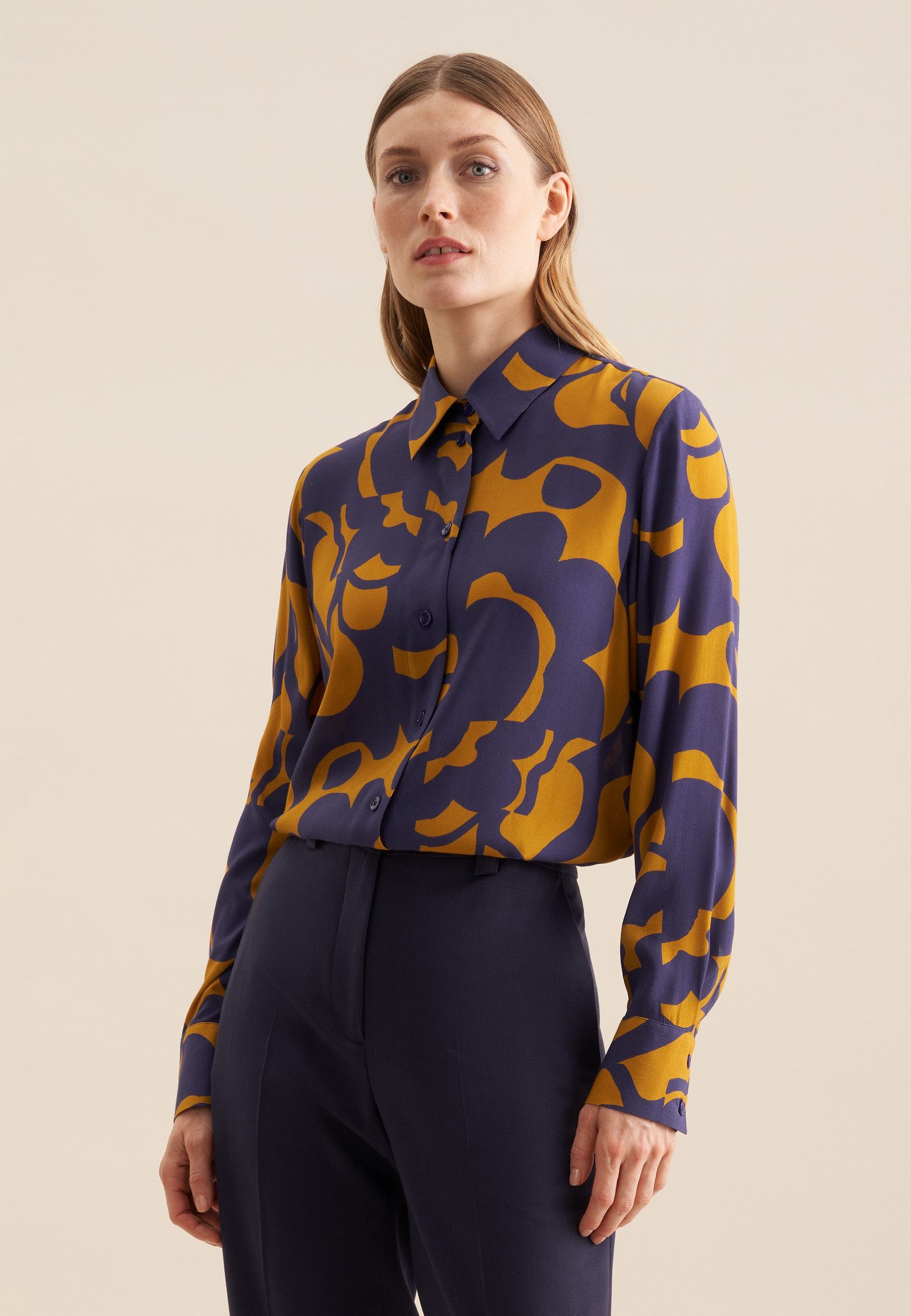 seidensticker Hemdbluse Schwarze Rose 1/1 Kragen Geometrische Muster günstig online kaufen