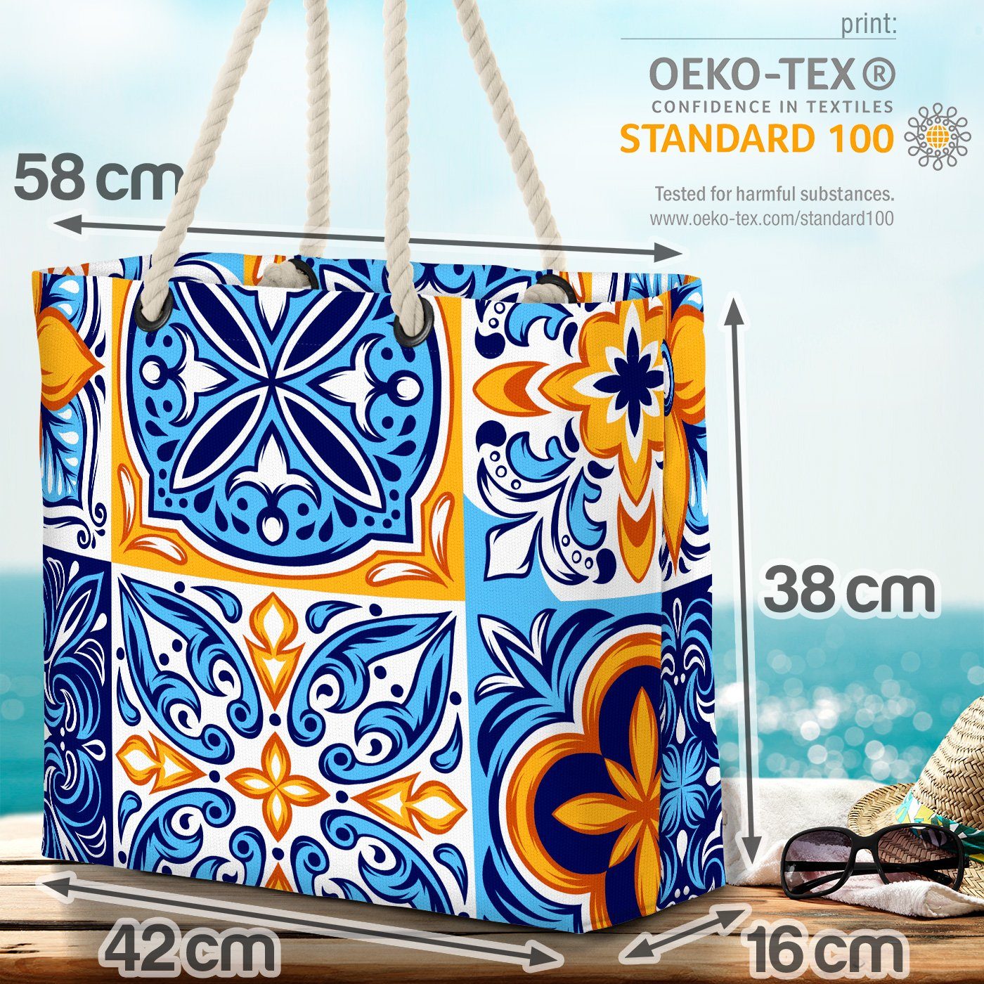 VOID Italienische Bl (1-tlg), Italienische Strandtasche Kacheln Floral Kacheln Mexiko Bad Floral
