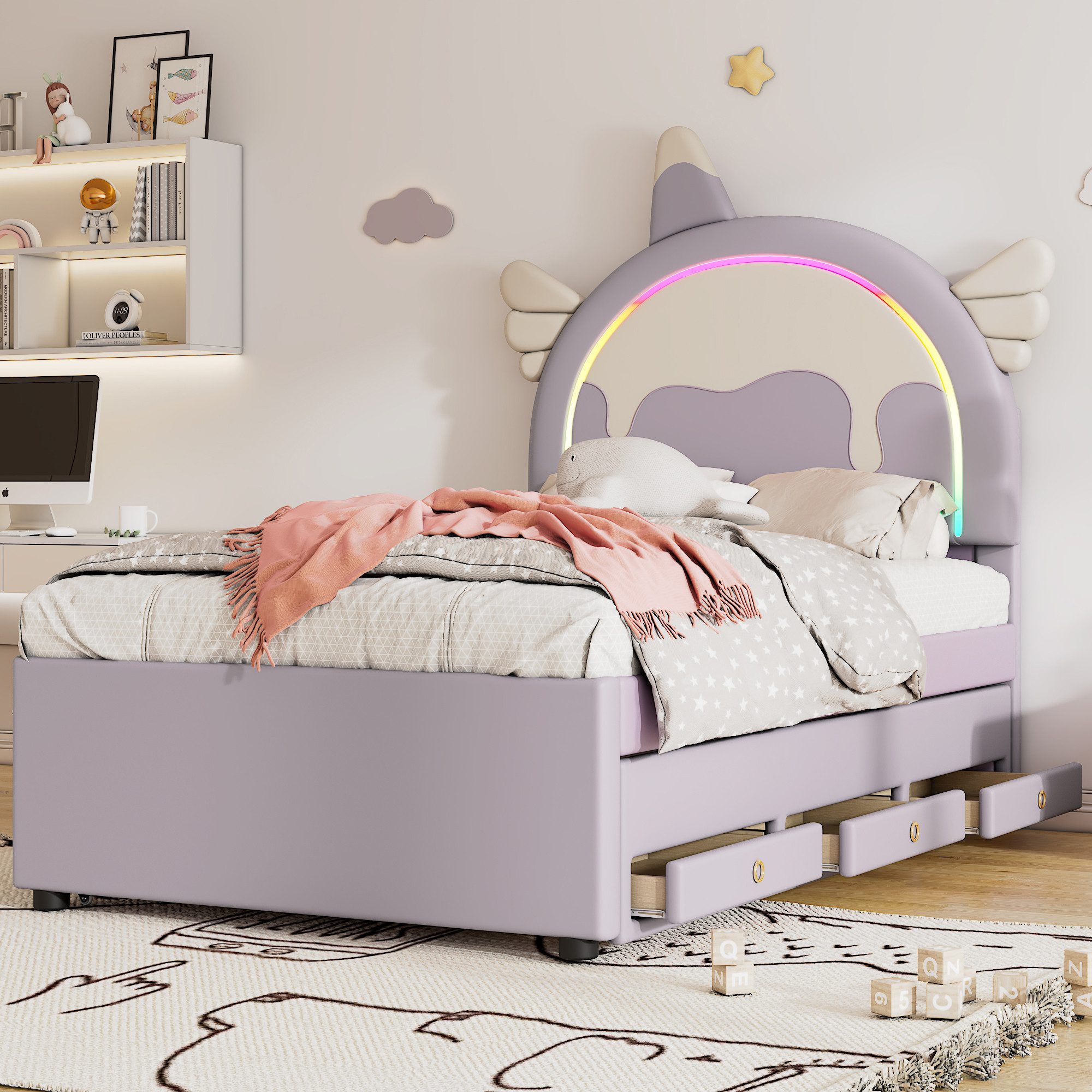 OKWISH Kinderbett Stauraumbett, Einhornform,Funktionsbett,kunstleder (90x20 günstig online kaufen