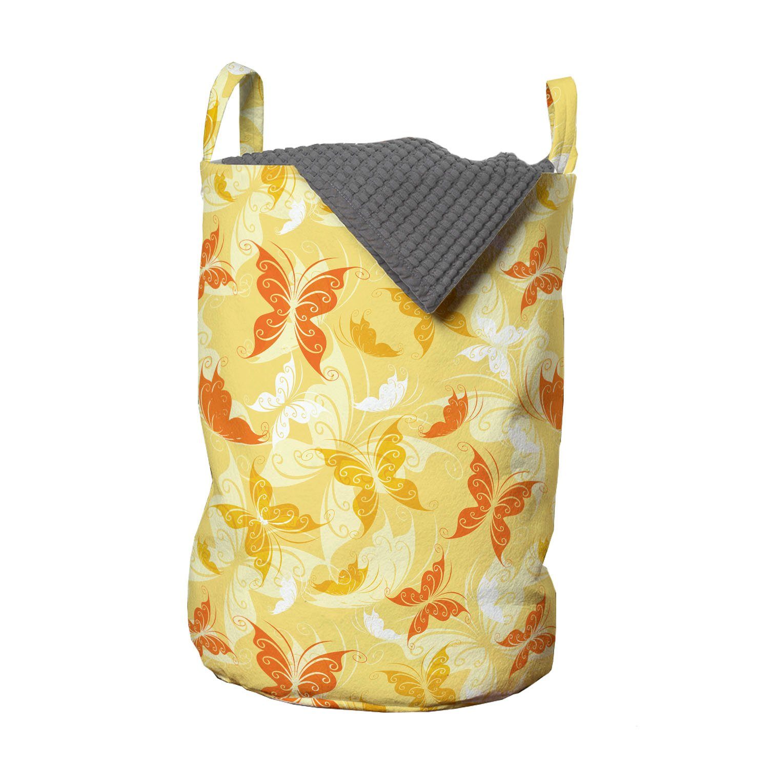 für Waschsalons, Wäschekorb Kordelzugverschluss mit Griffen Schmetterling gewirbelte Abakuhaus weiss Gelb Wäschesäckchen
