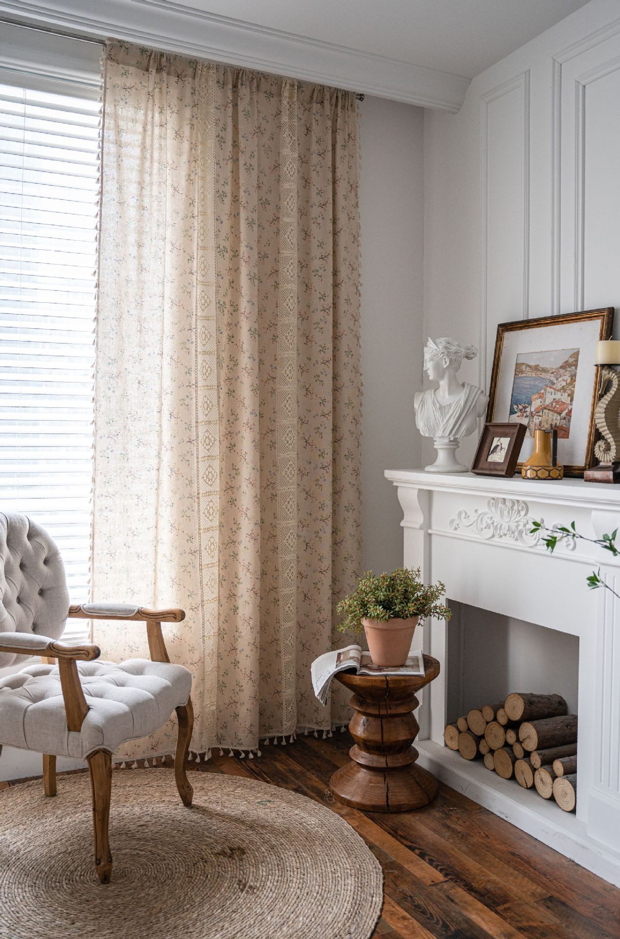 Diwzbyn Vorhang Boho-Vorhänge, Landhausstil Verdunkelungsvorhänge, Vintage Paneelvorhänge, geeignet für Küche und Wohnzimmer